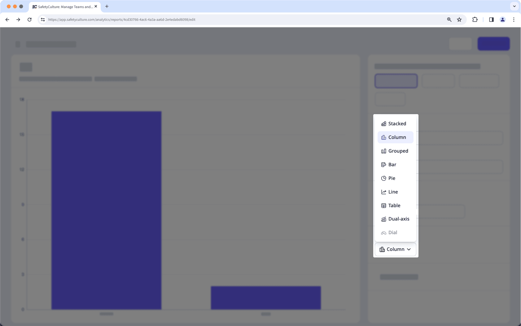 Change the chart type for an Analytics report chart via the web app.