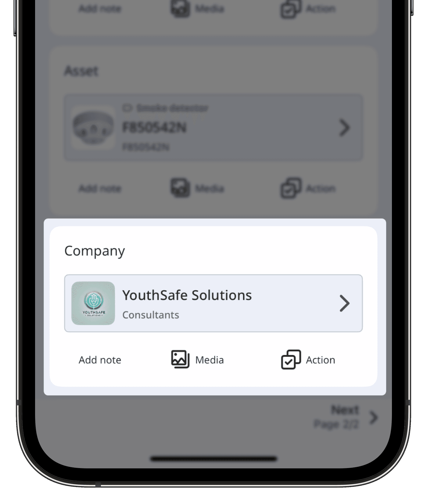 A title page in an inspection showing a company on the mobile app.