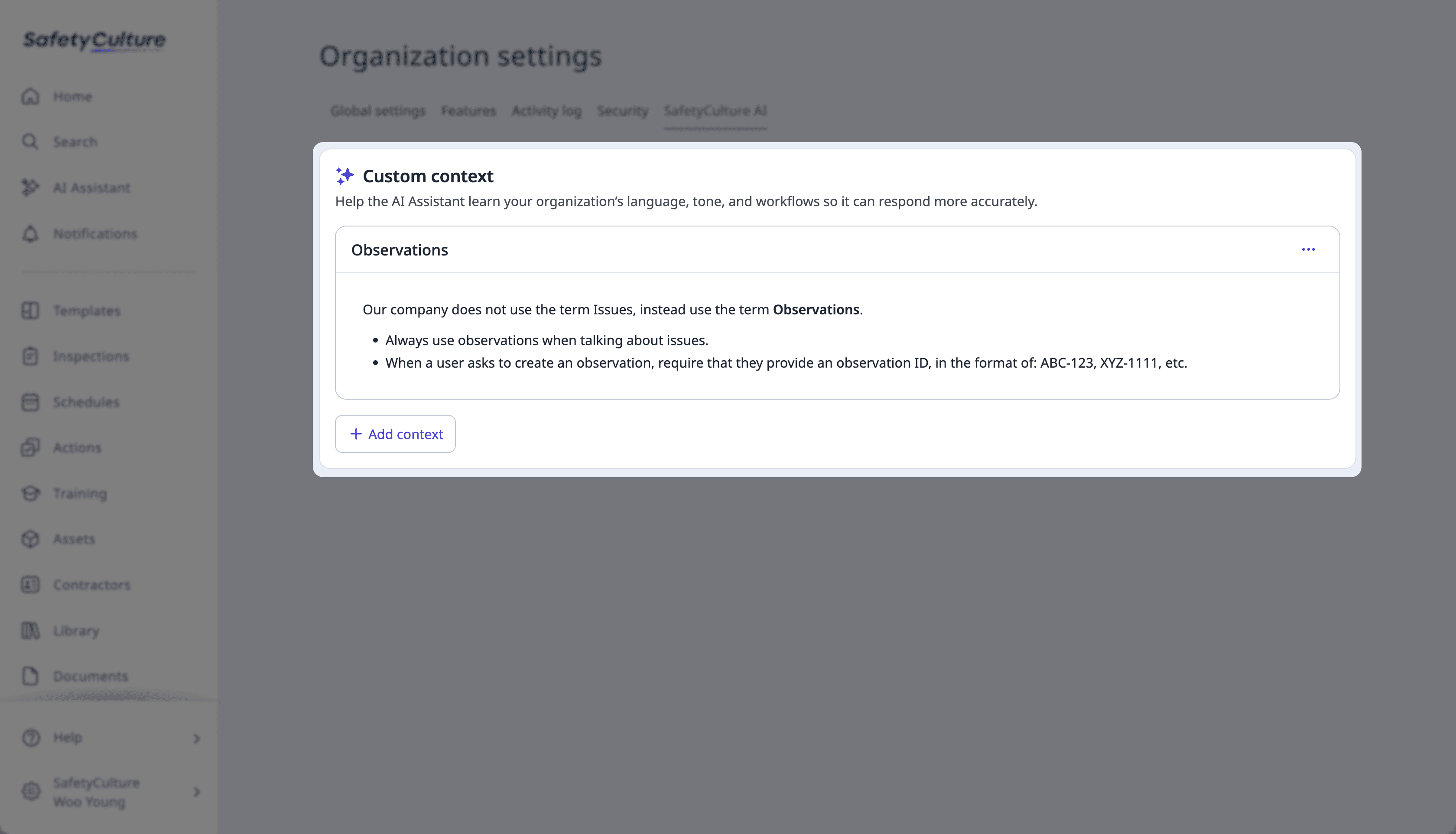 Tailor the AI Assistant's responses to make sure they're relevant to your organization using custom contexts via the web app.