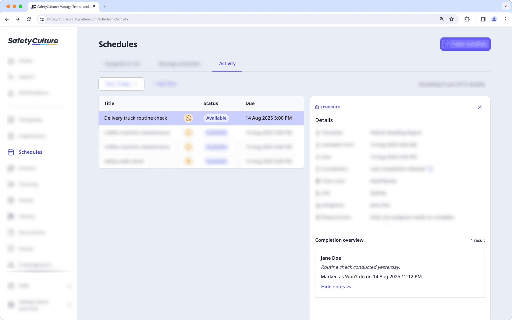 View reason for "Won't do" in the new experience via the web app.