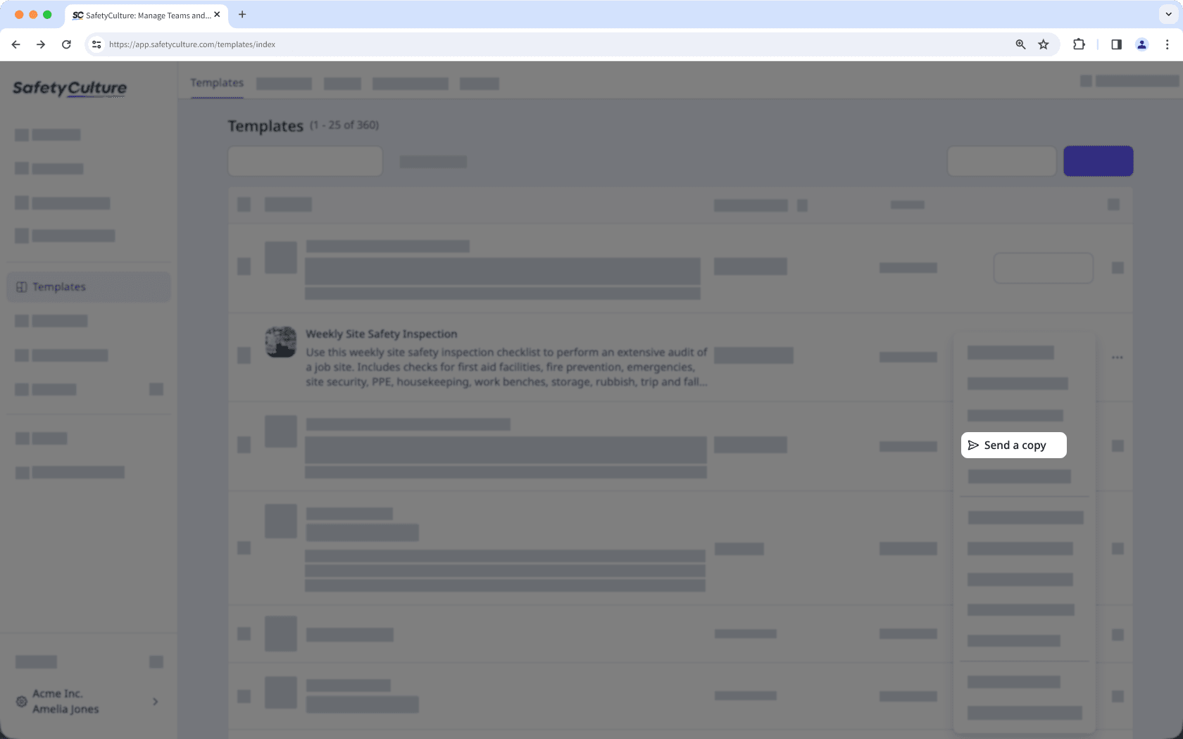 Send a template copy to users in other organizations via the web app.
