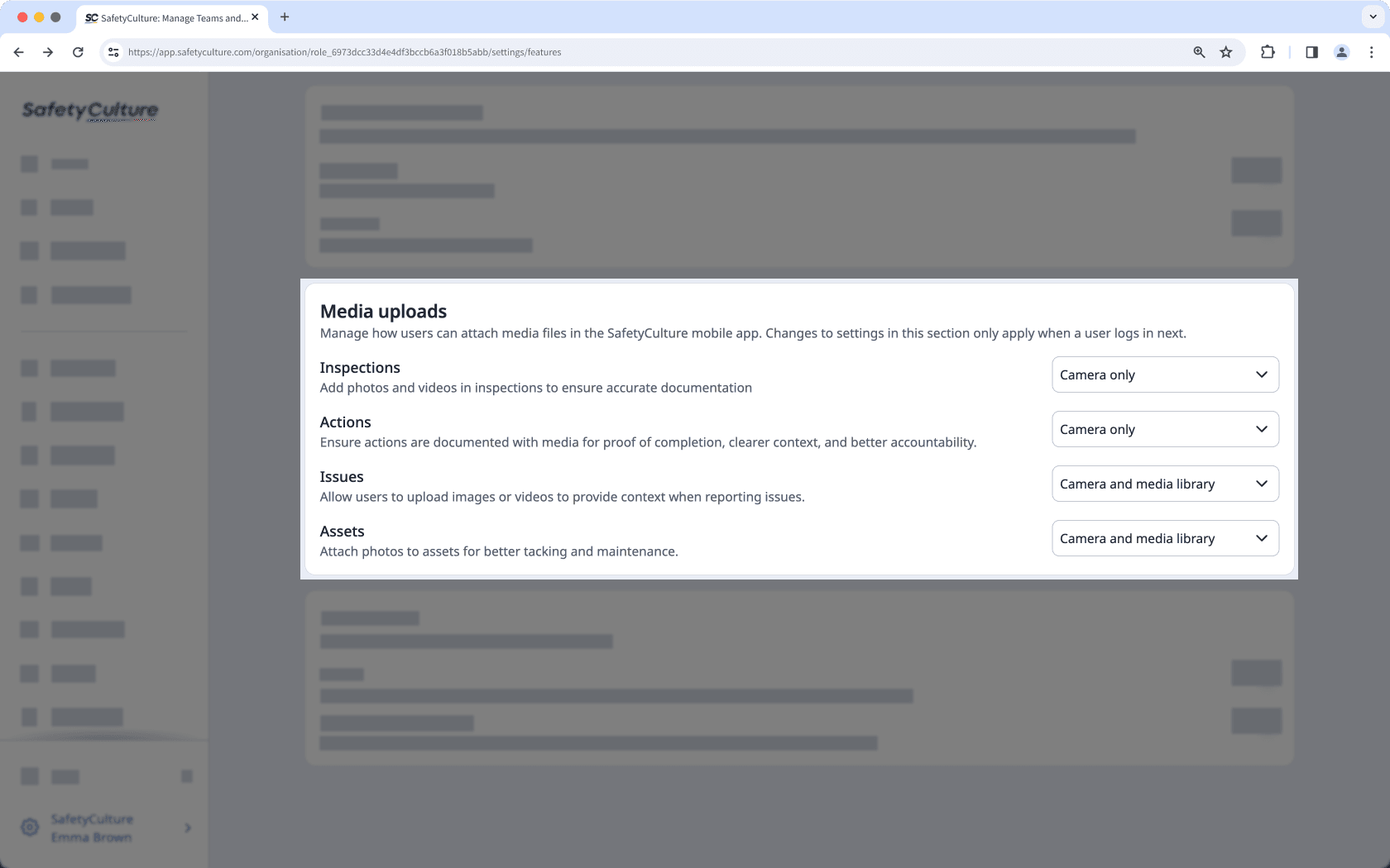 Manage media uploads via the web app.