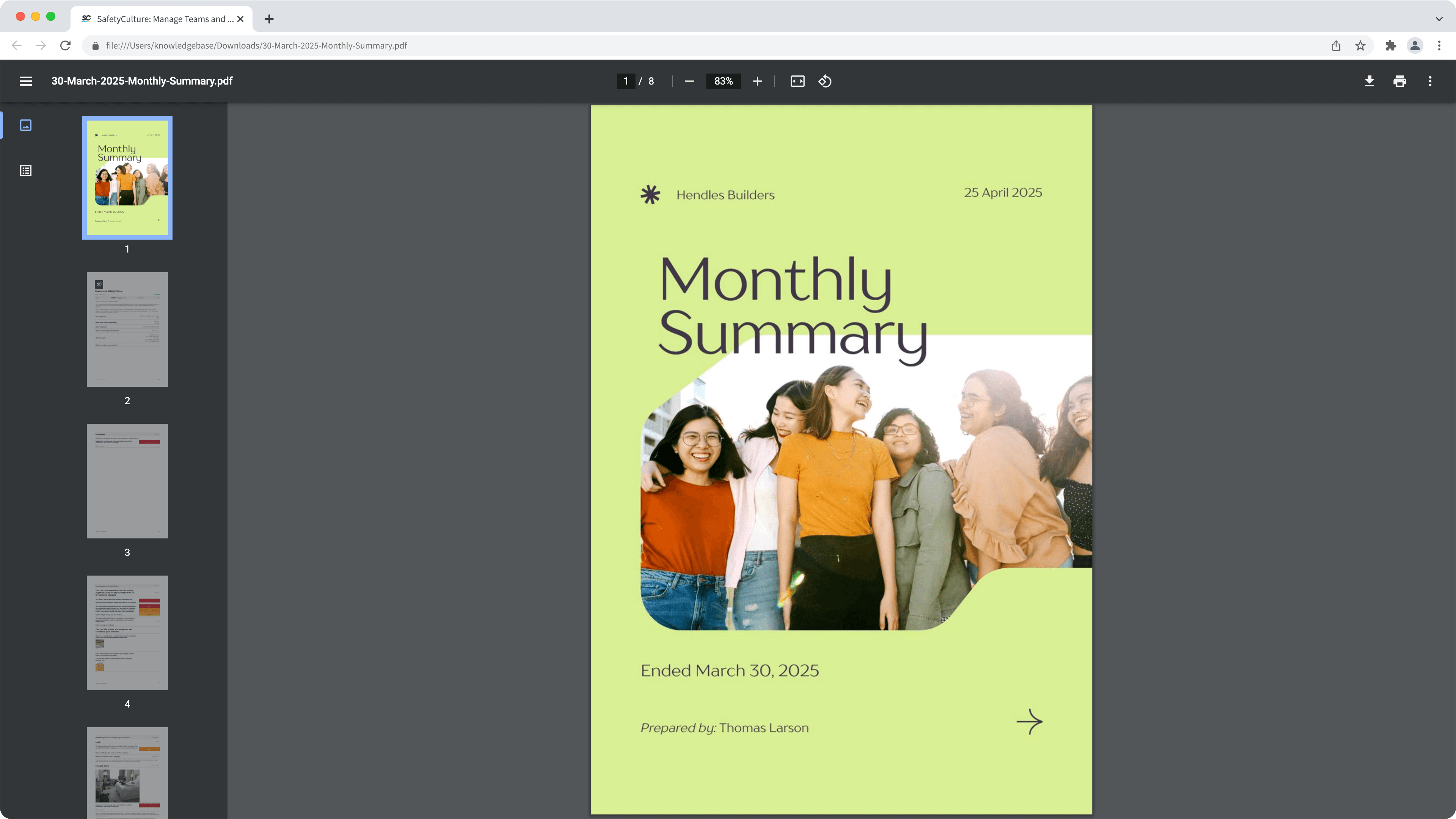 An example of an inspection report cover page.