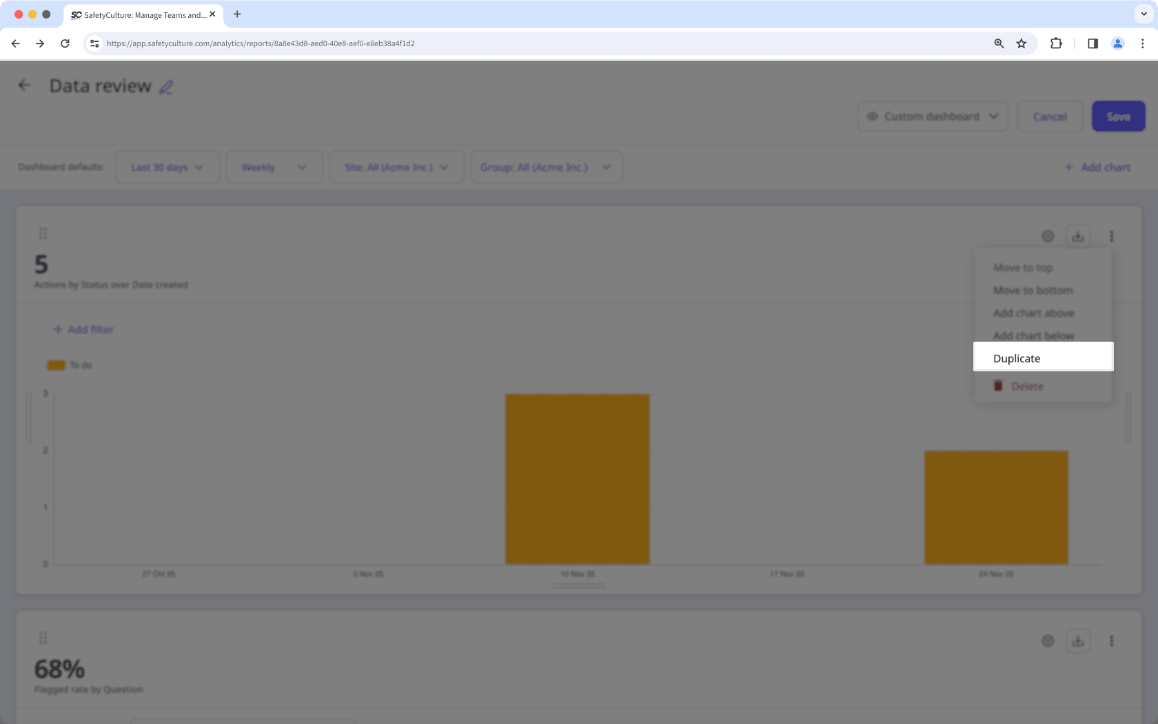 Duplicate an Analytics chart via the web app.