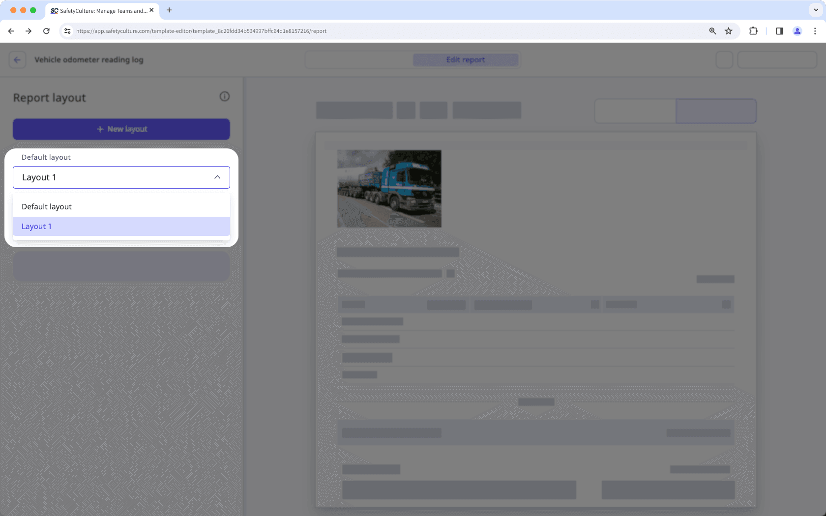Screenshot of how to select your default layout via the web app.