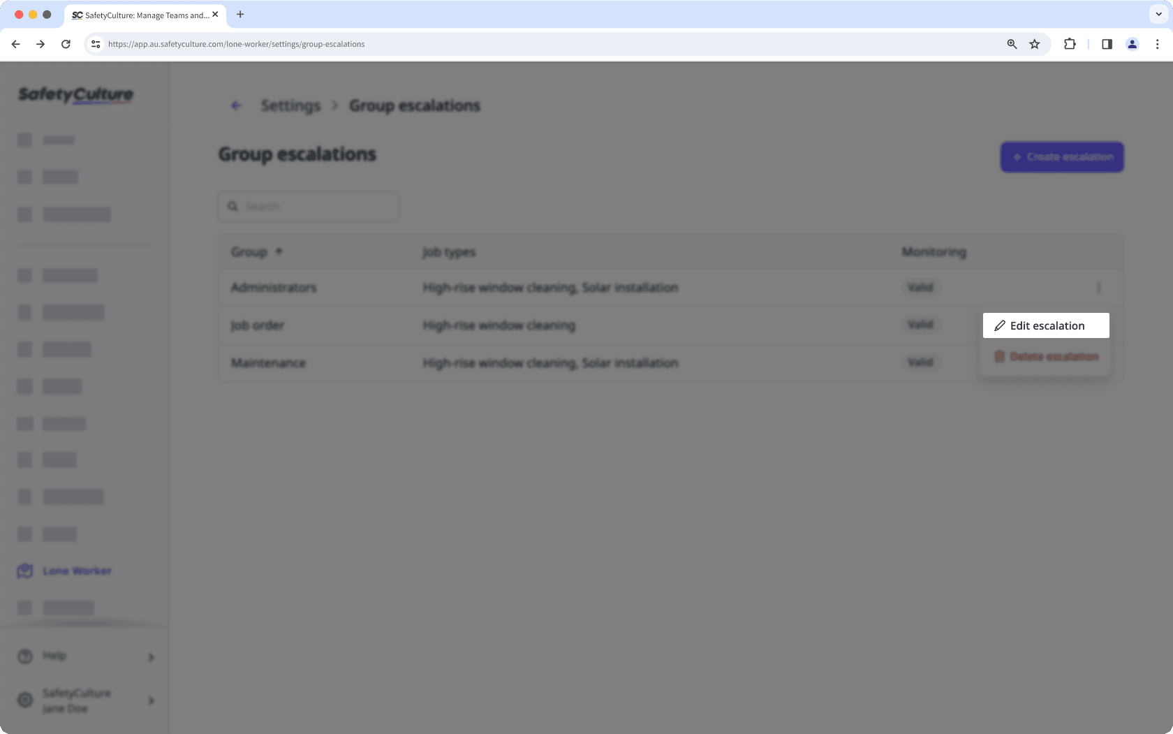 Edit an alert escalation for a group via the web app.