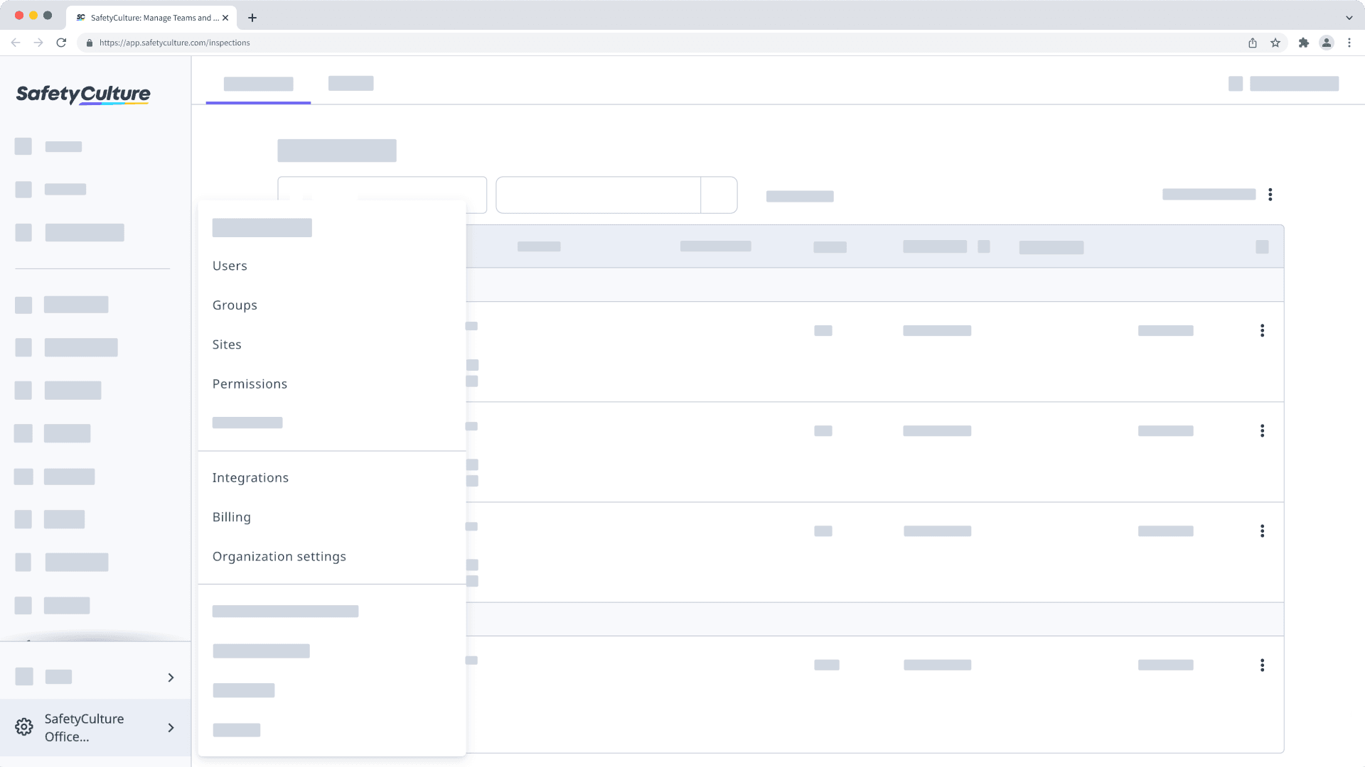 View organizational setup options on the web app.
