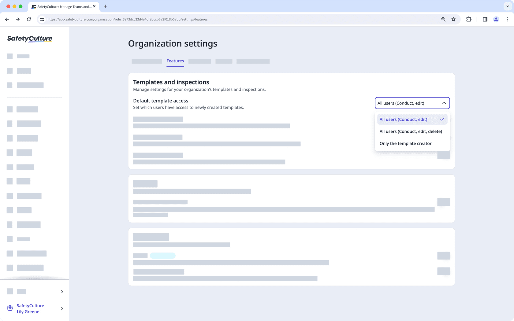 Manage default template access via the web app.