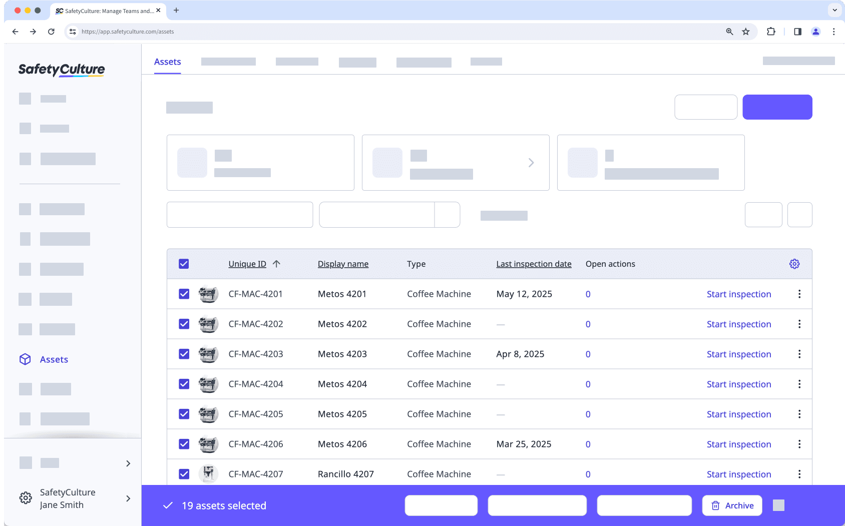Bulk archive assets via the web app.