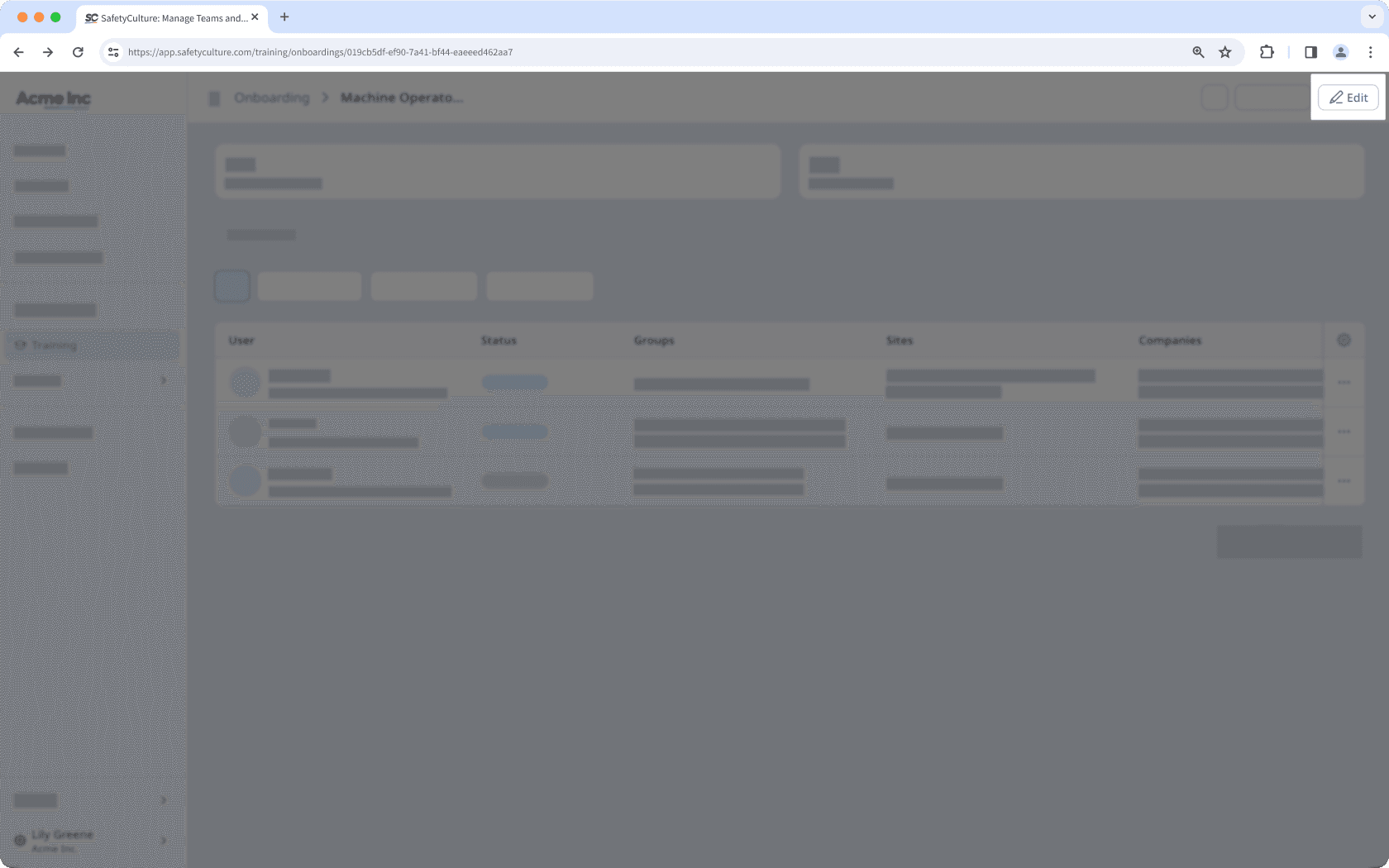 The onboarding page with the ‘Edit’ button visible.