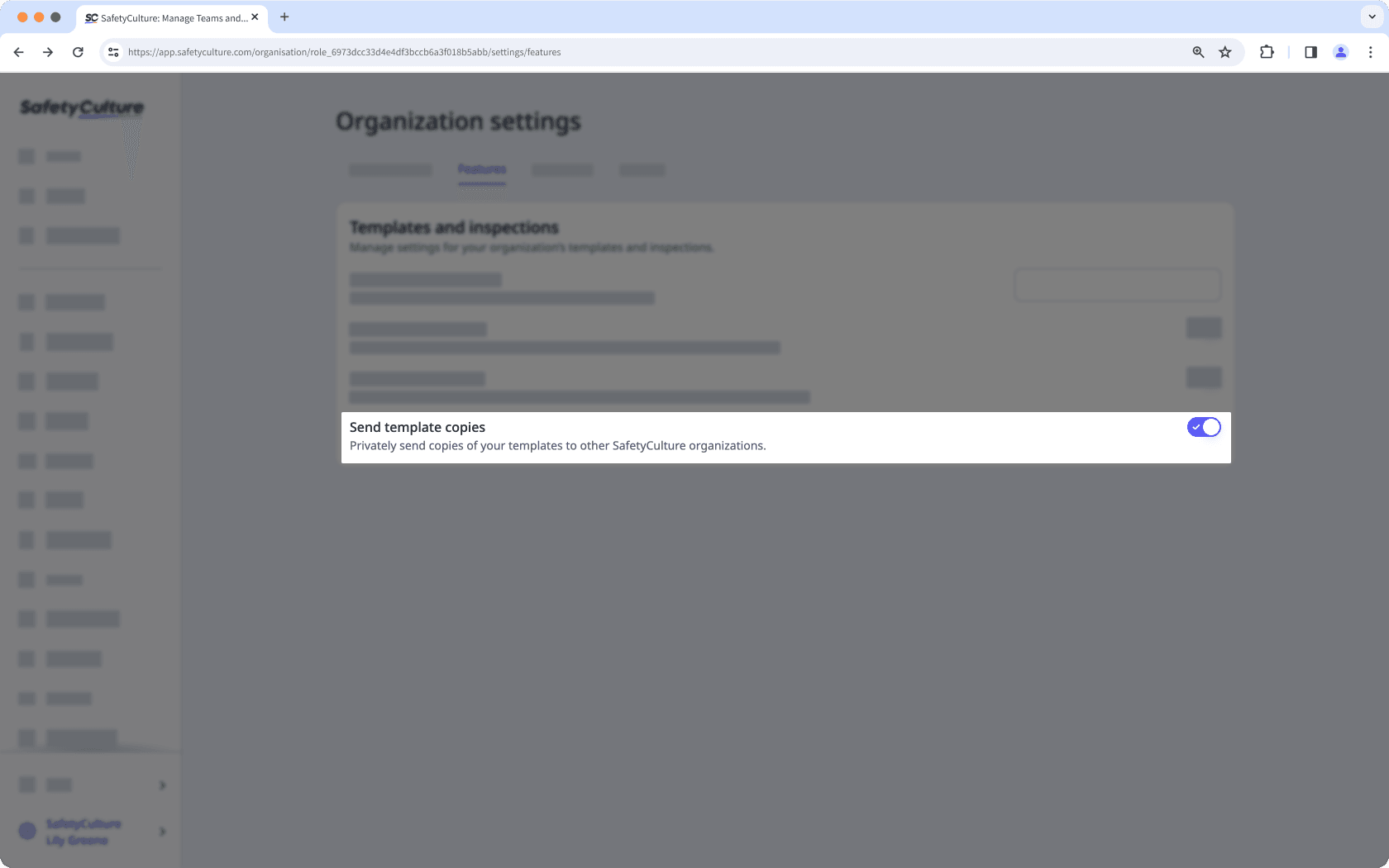 Turn sending template copies on or off for your organization via the web app.