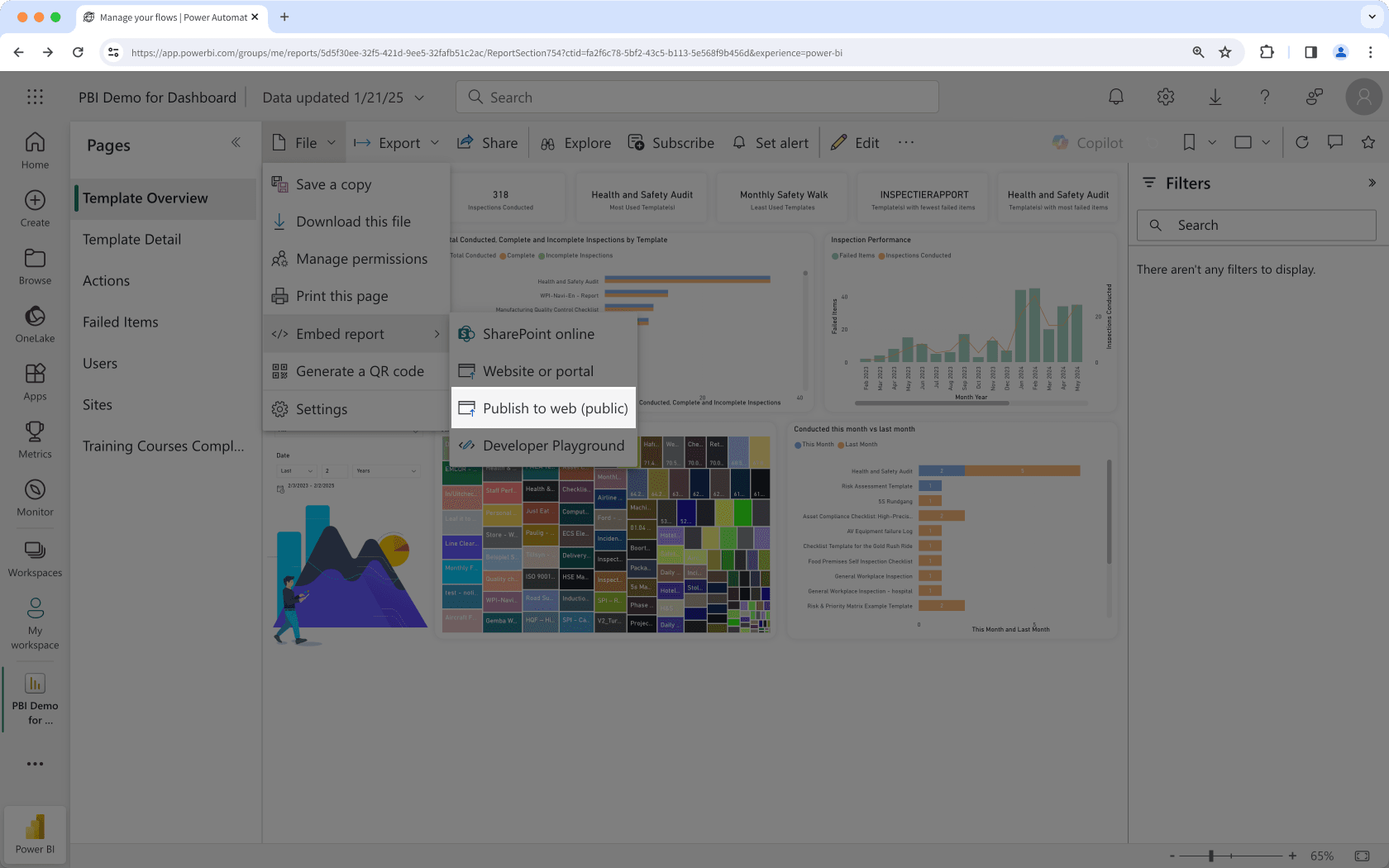 Select Publish to web (public) in Microsoft Power BI.