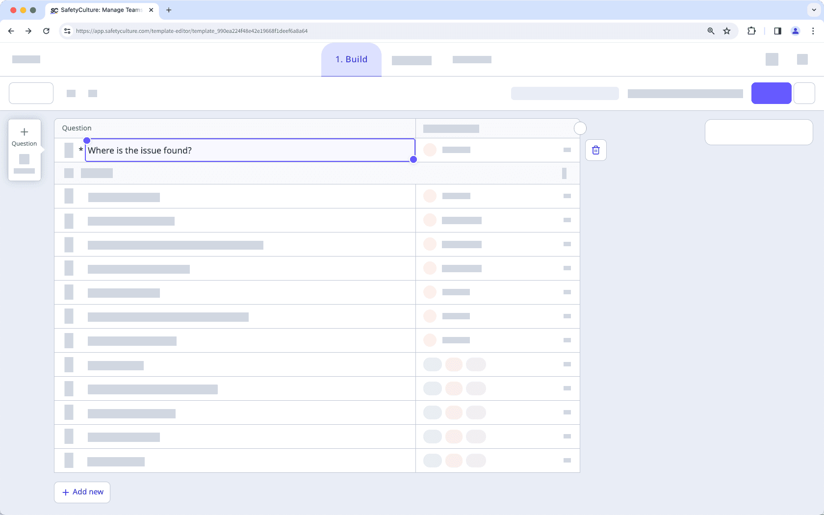 Add or delete a question in a template via the web app.