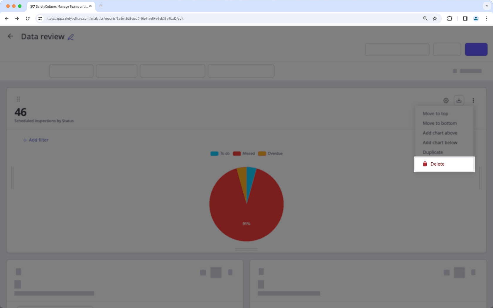 Delete a chart in an Analytics report via the web app.