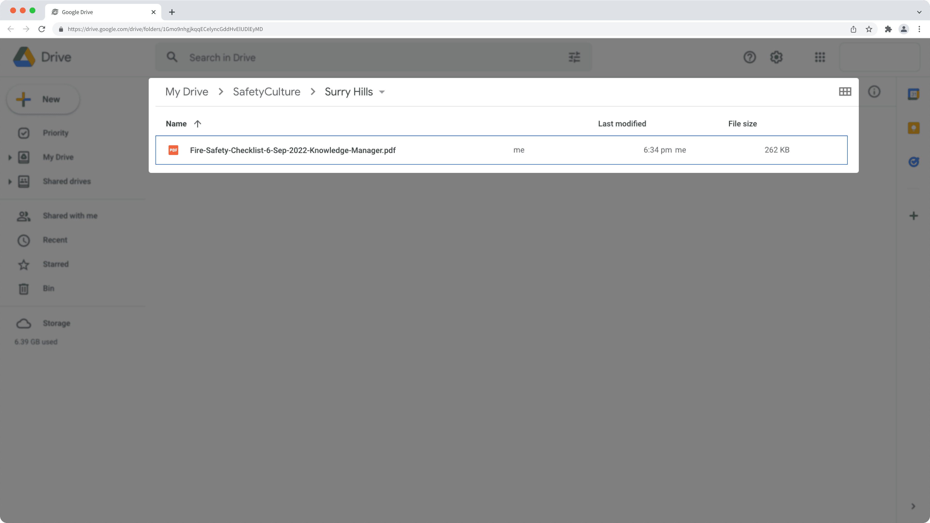 An inspection report in Google Drive.