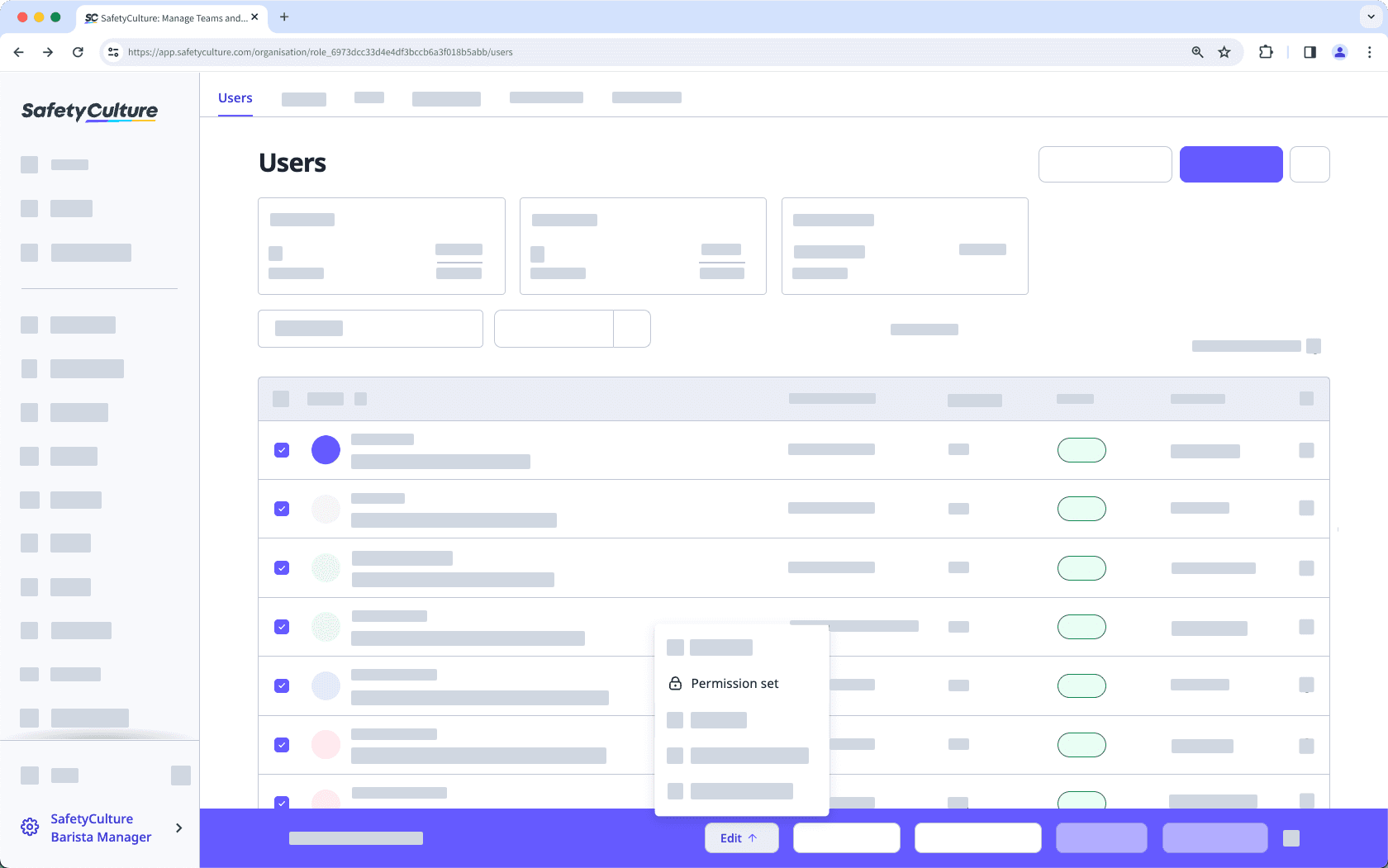 Bulk change users' permission sets via the web app.