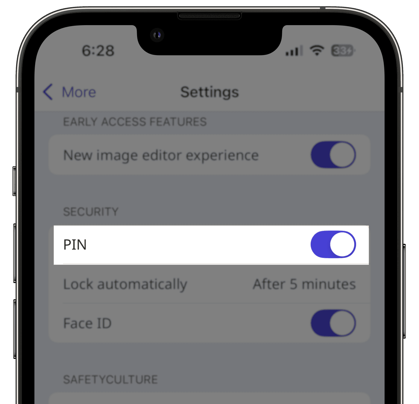 Turn PIN on of off via the mobile app.