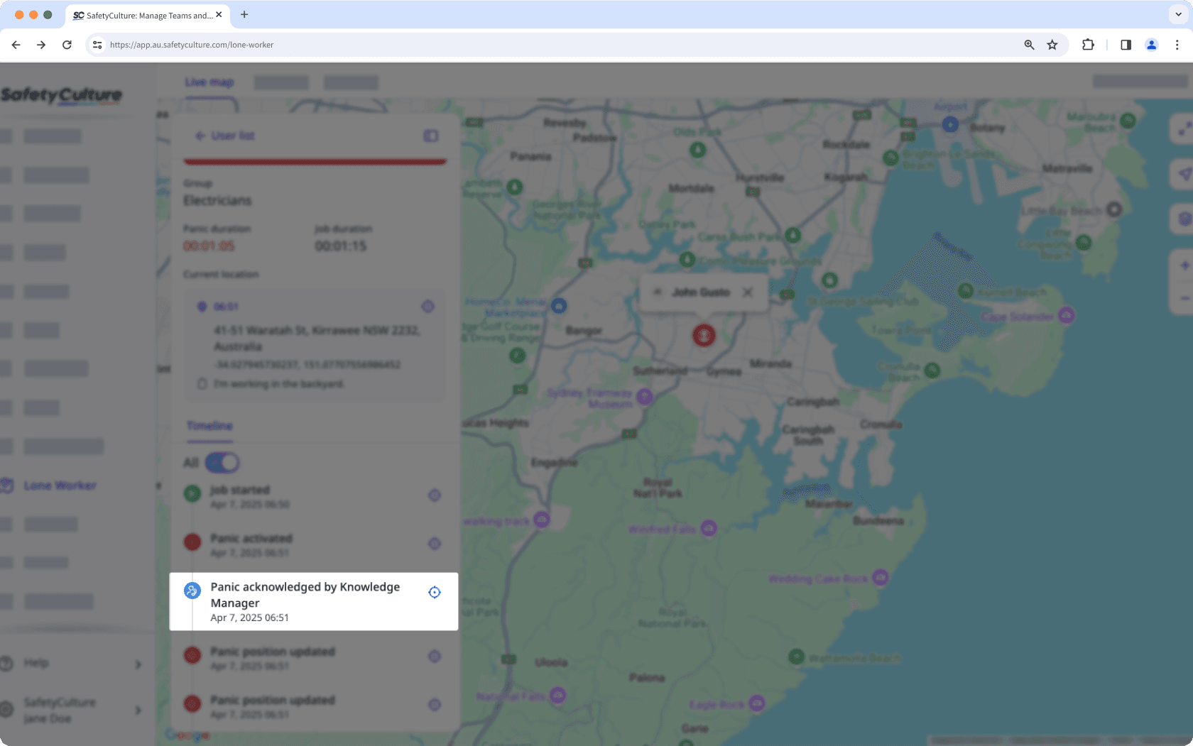 An example of an automated call acknowledgment in a job's timeline on the web app.