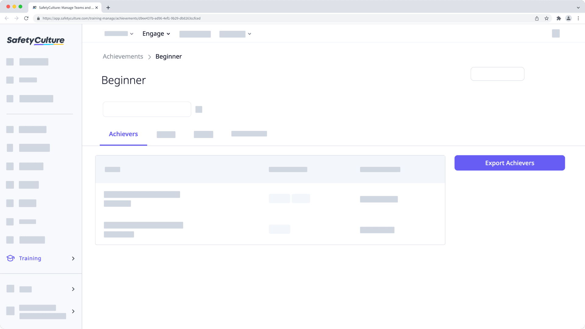 Export the list of achievers for an achievement via the web app.