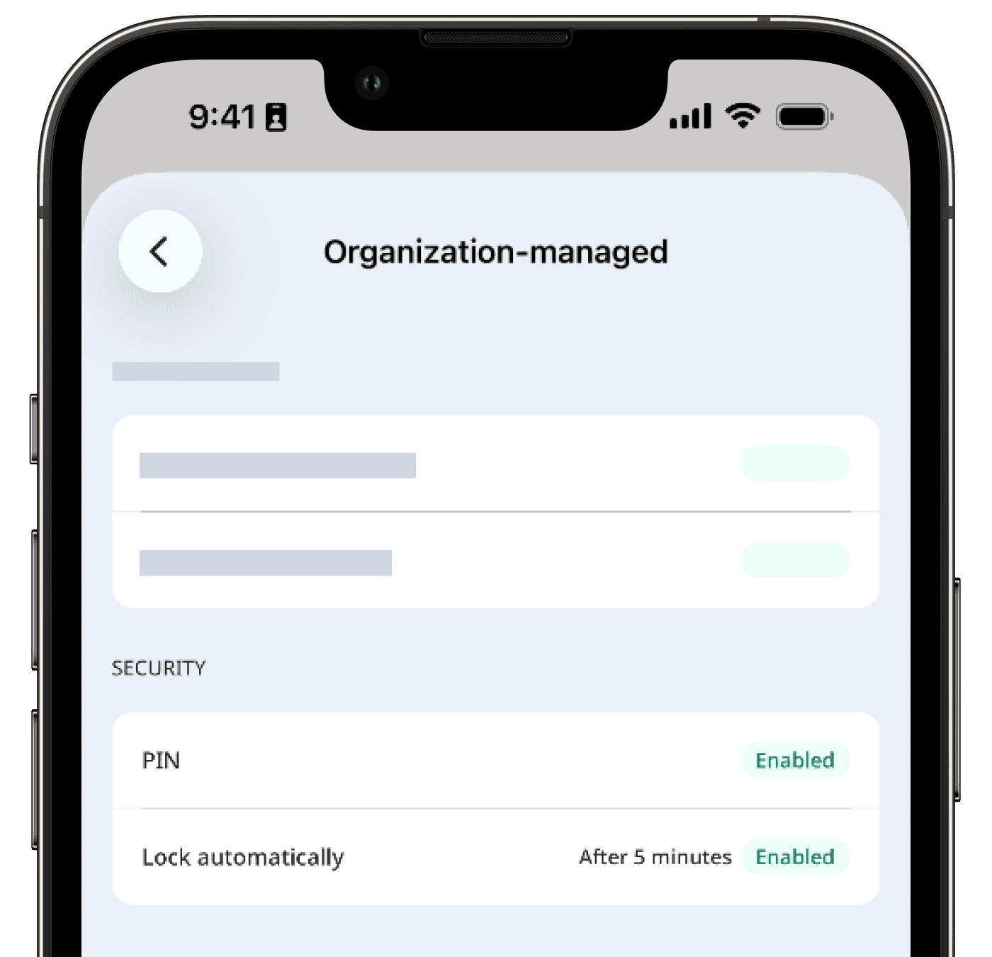 View whether the PIN setting is turned on or off for your organization via the mobile app.