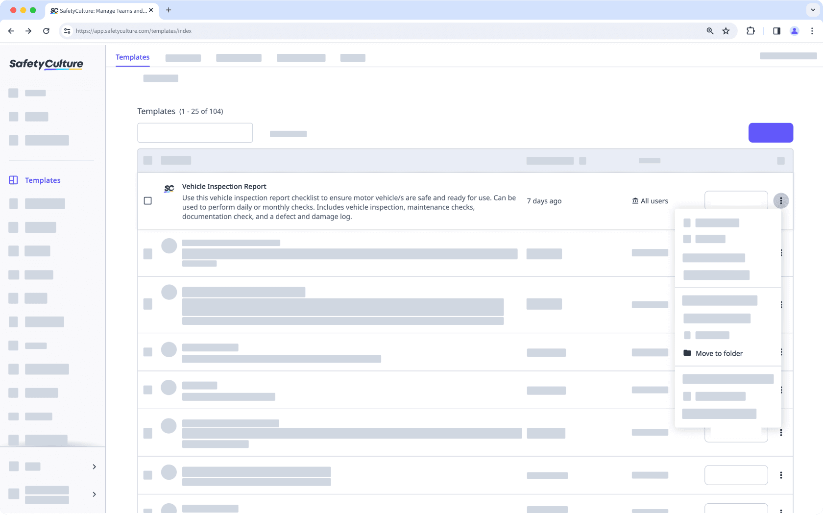 Move a template to a folder via the web app.