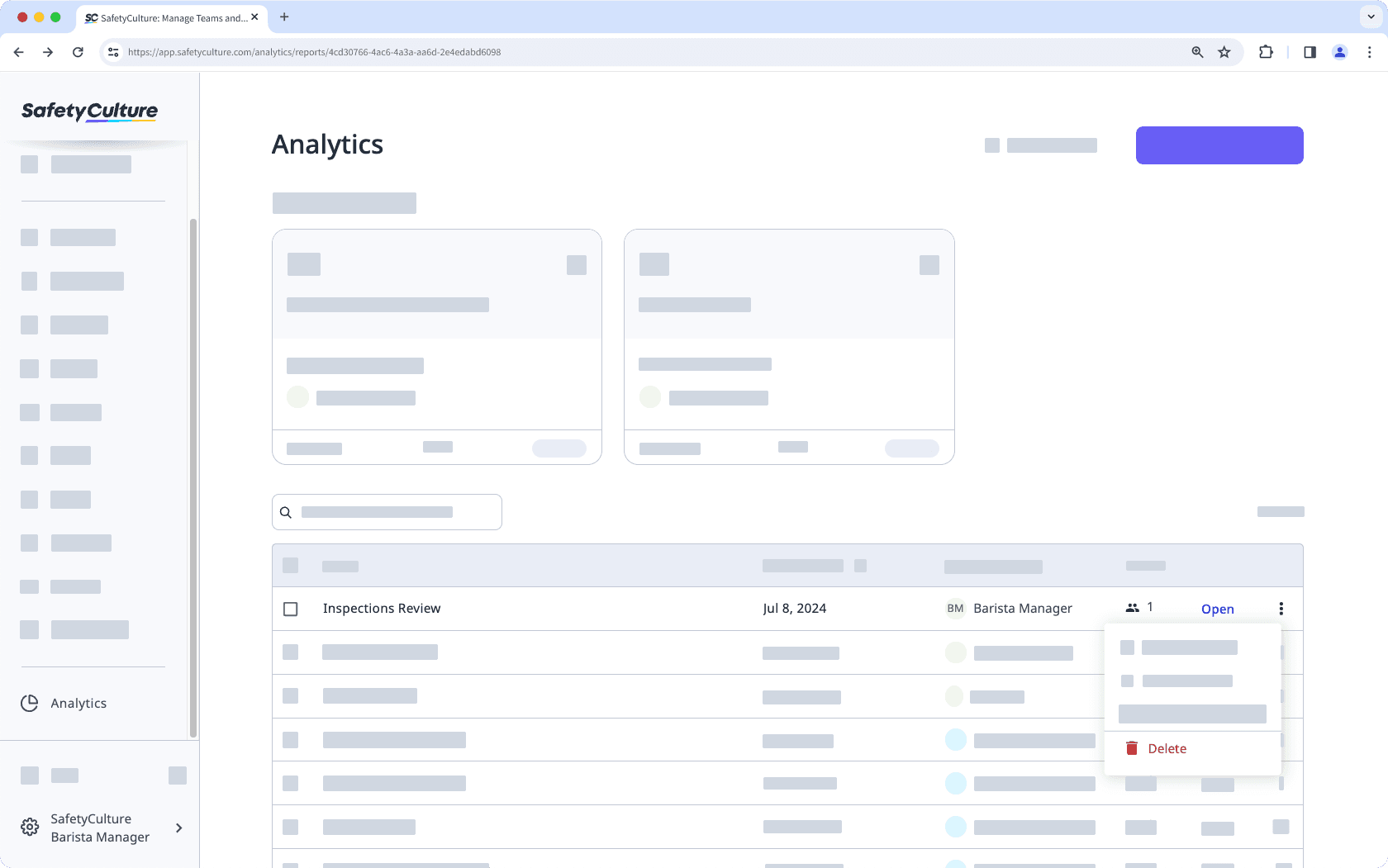 Delete a dashboard via the web app.