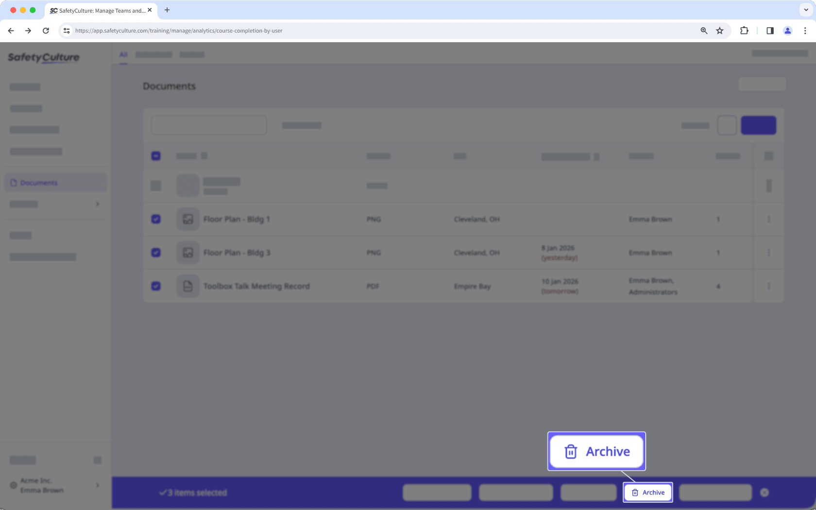 Bulk archive files or folders via the web app.
