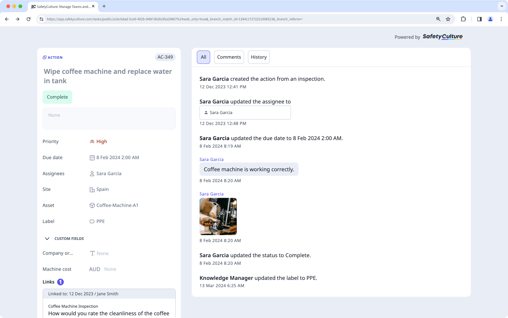 An example of an action viewed from the public link perspective.