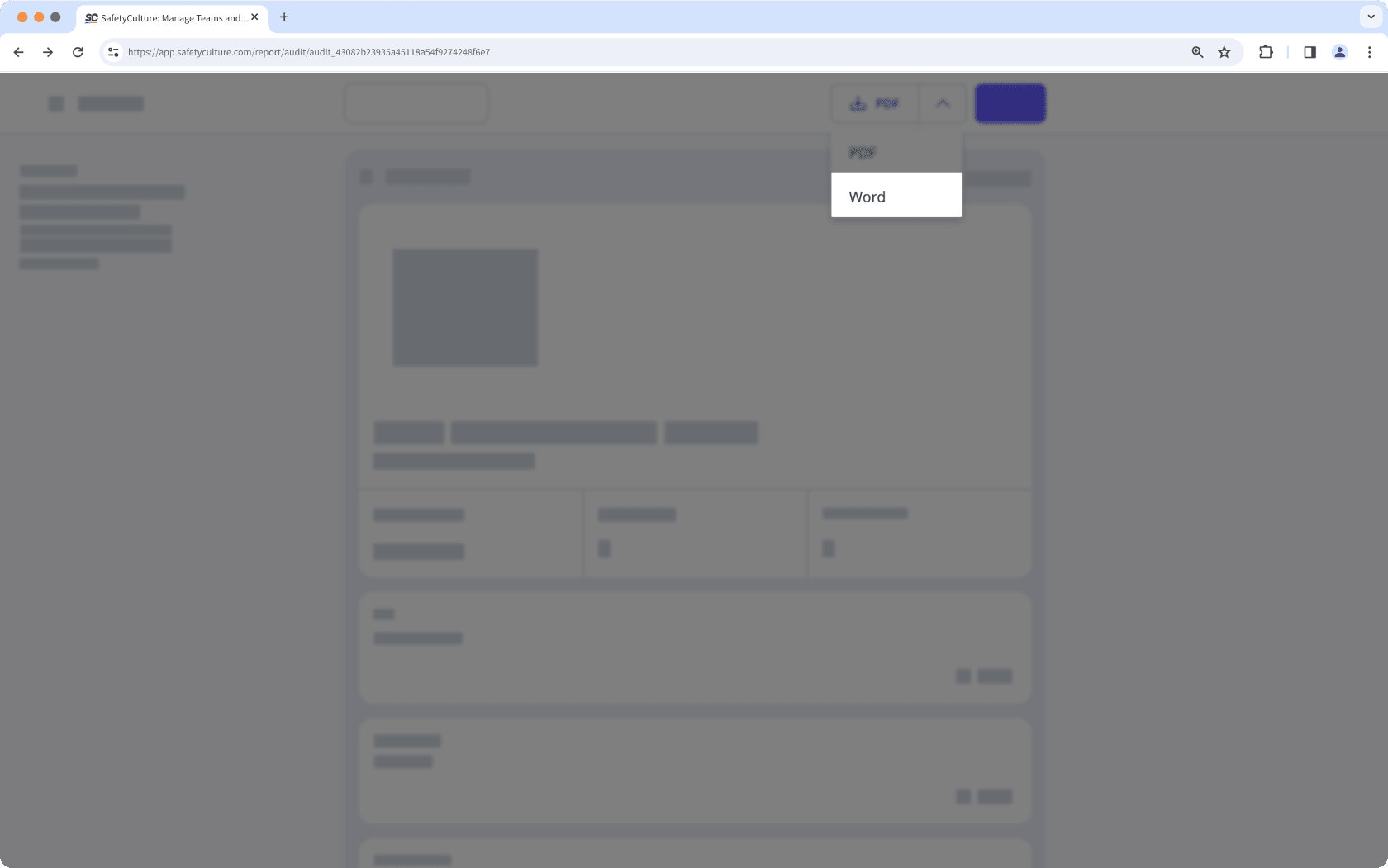 Export an inspection report as a Word file via the web app.