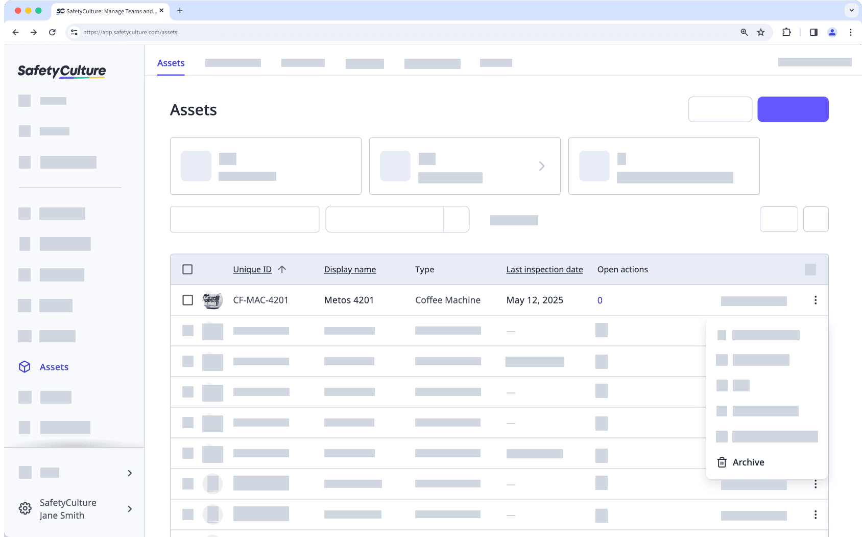 Archive an asset via the web app.