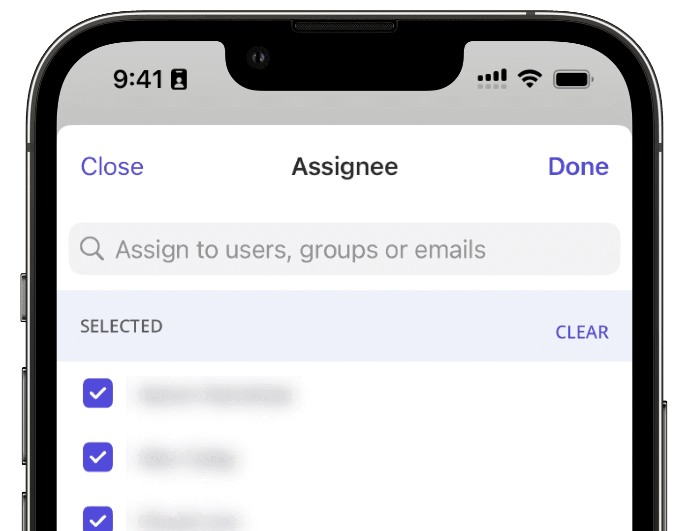 Assign an action to assignees via the mobile app.