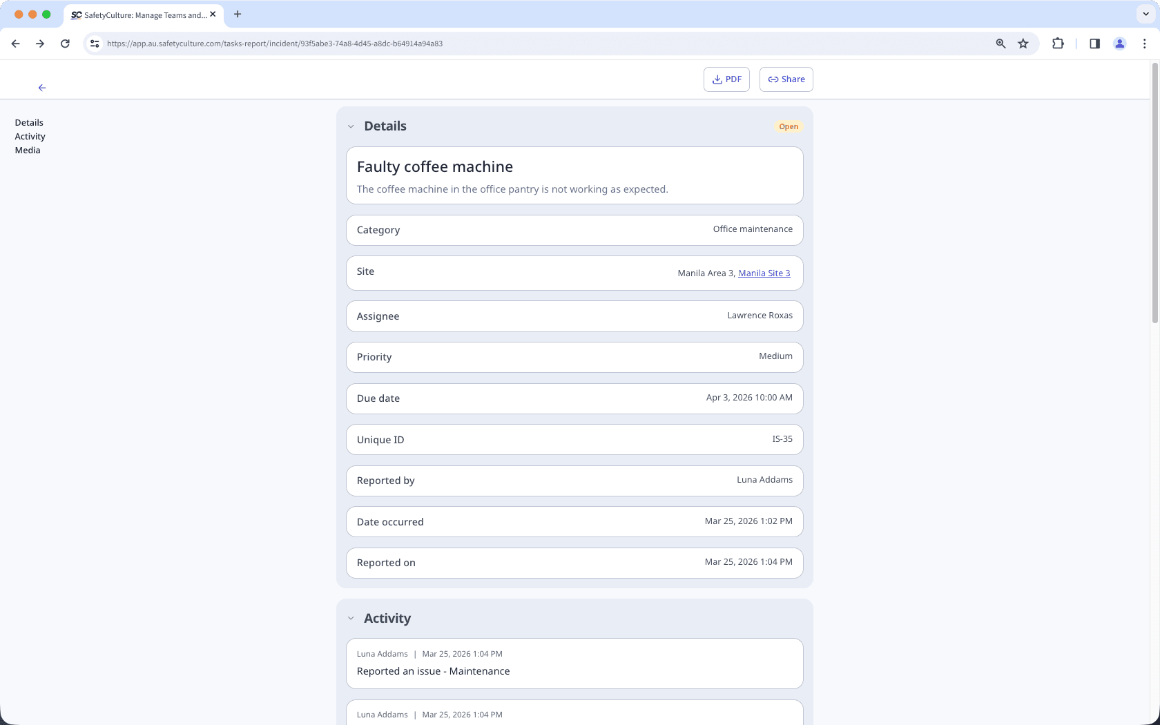 View issue report web preview on the web app.