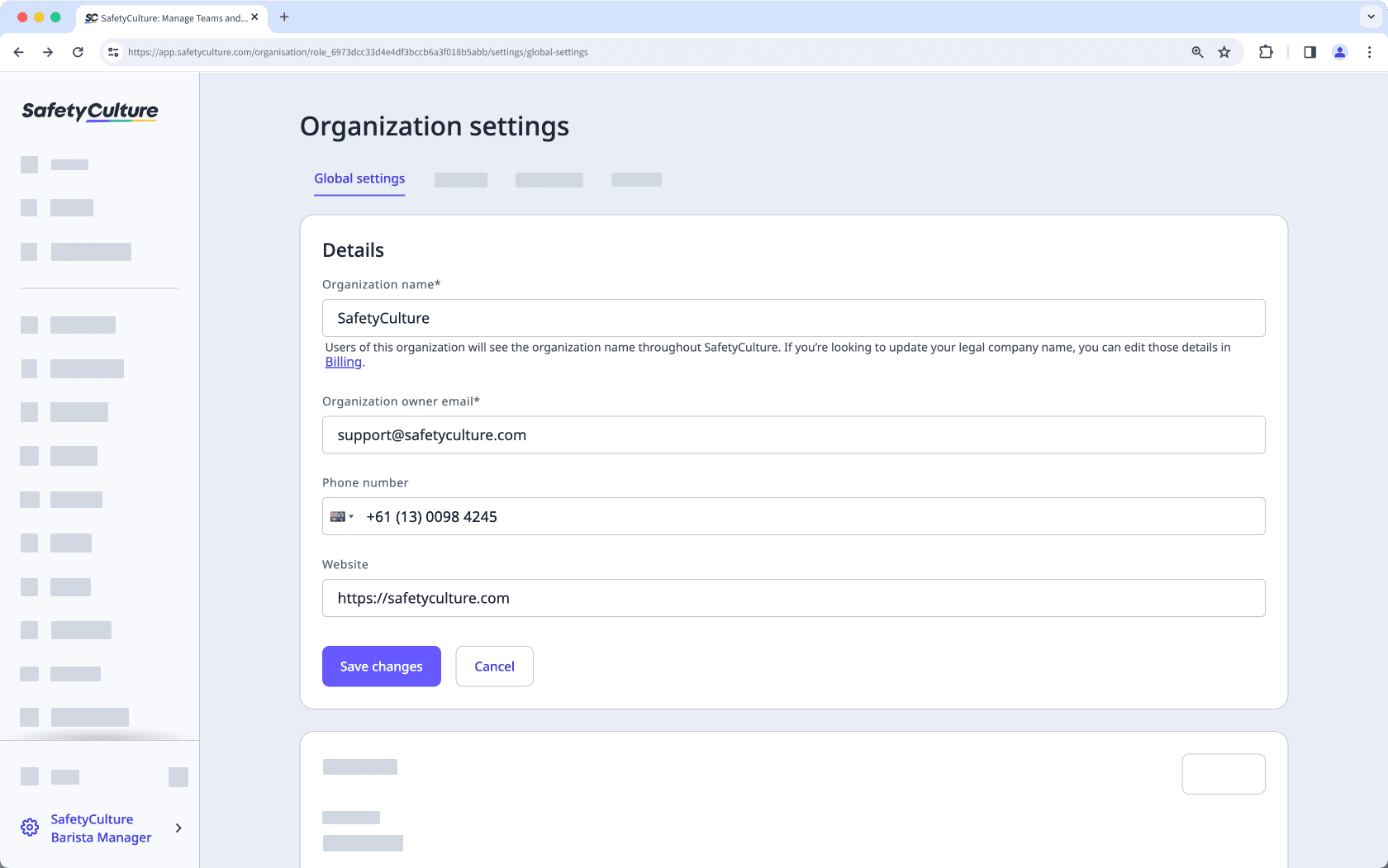 Update your organization details via the web app.