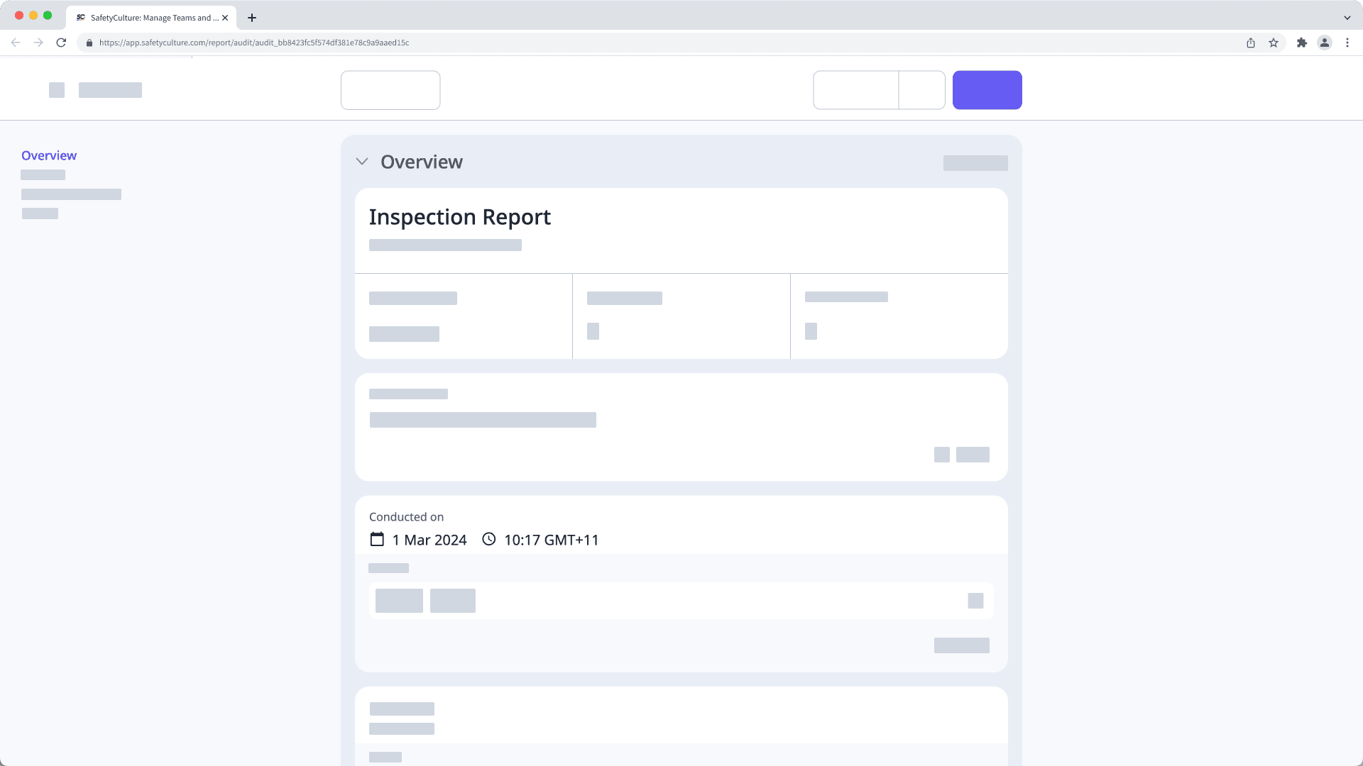 The account's time zone is reflected on the inspection web report.