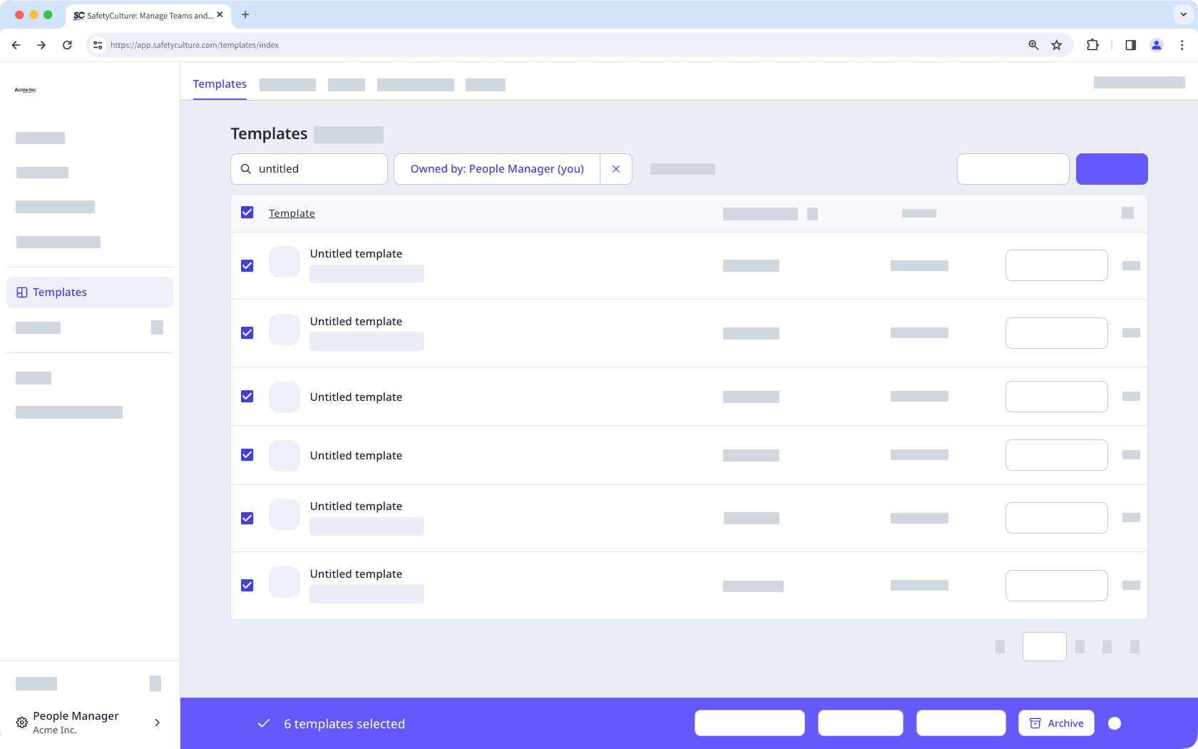 Archiving templates in bulk via the web app.