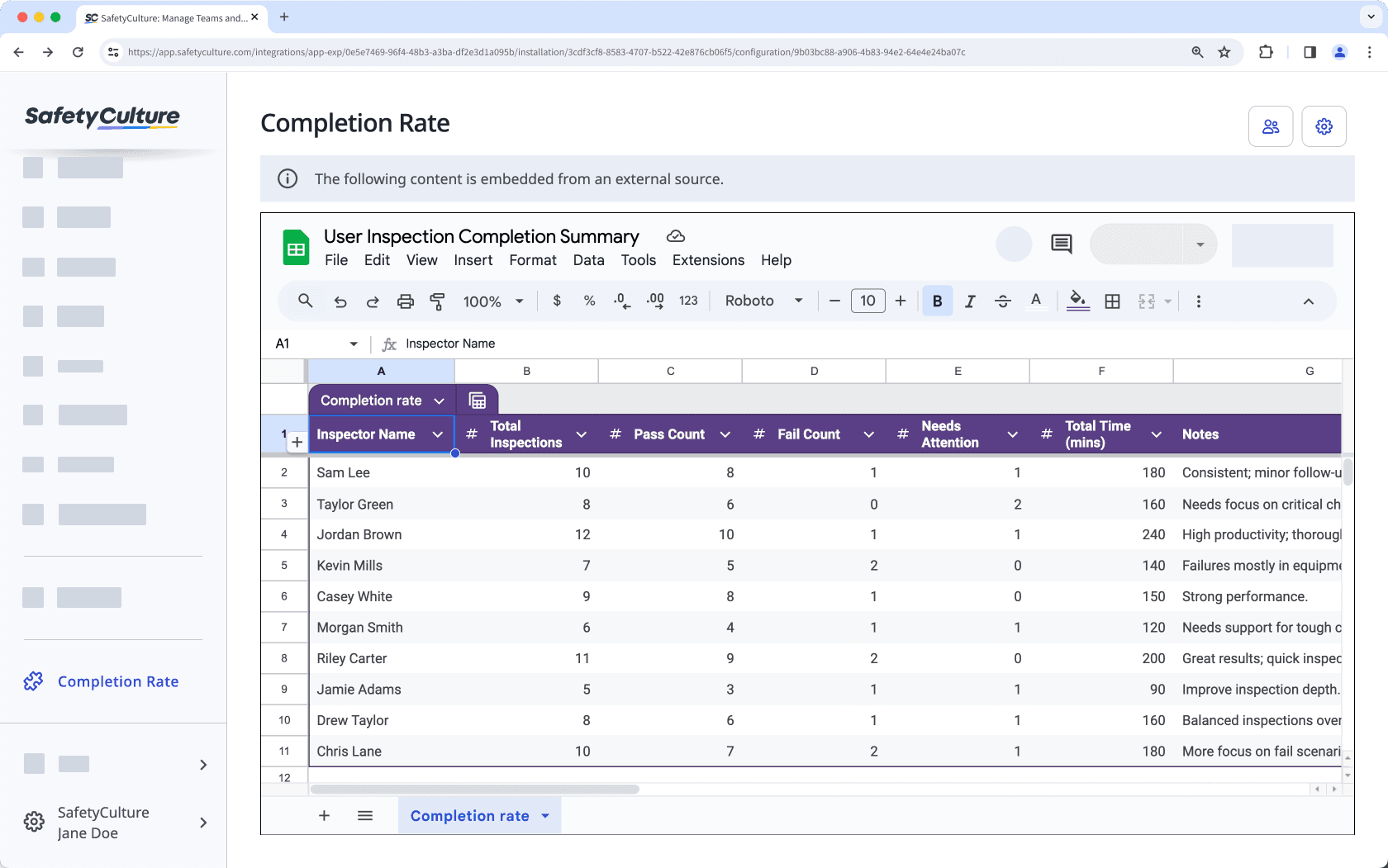 View Google Sheets via the web app.