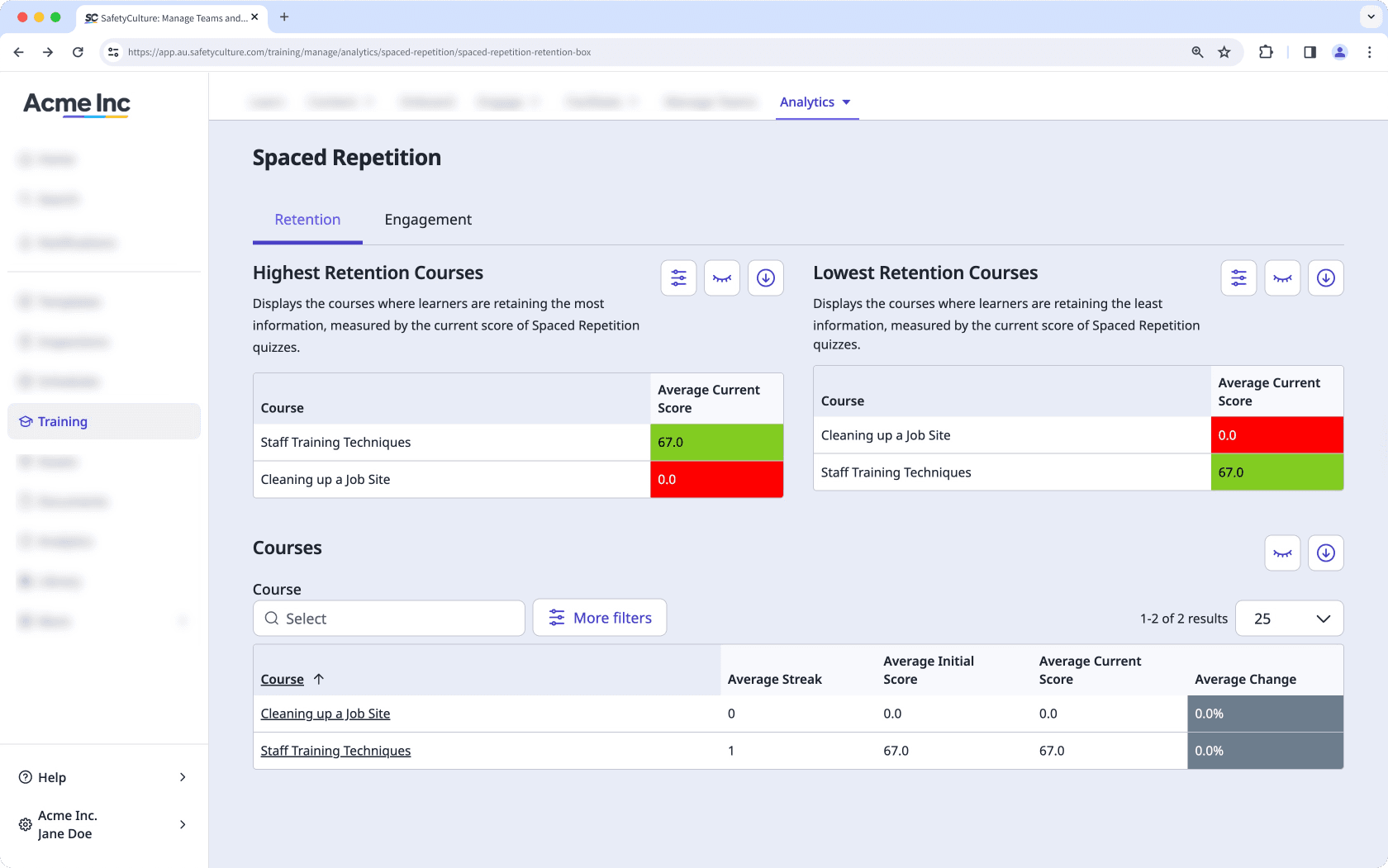 View the retention tab in Spaced Repetition analytics via the web app.