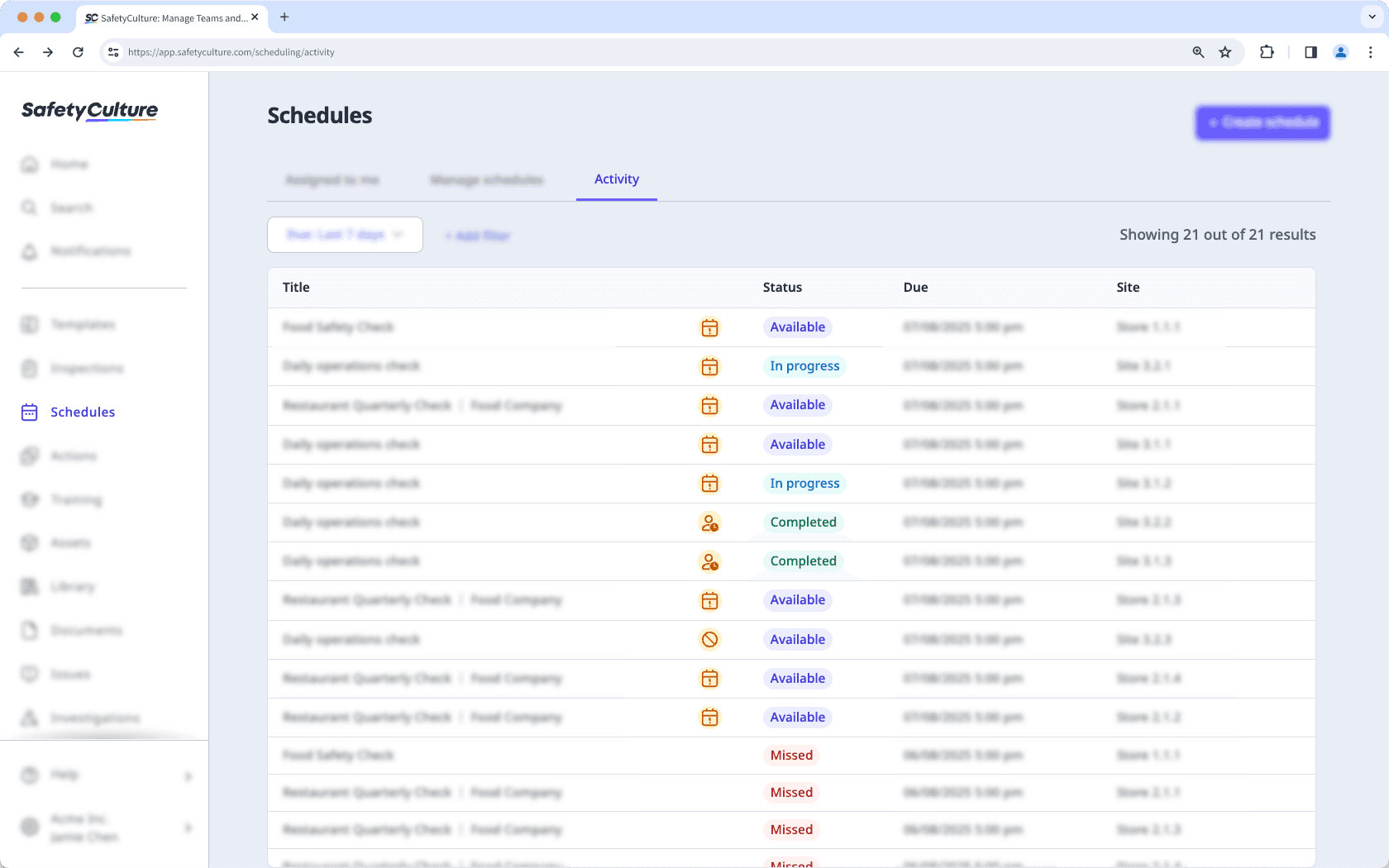 View schedule activity in the new Schedules experience via the web app.