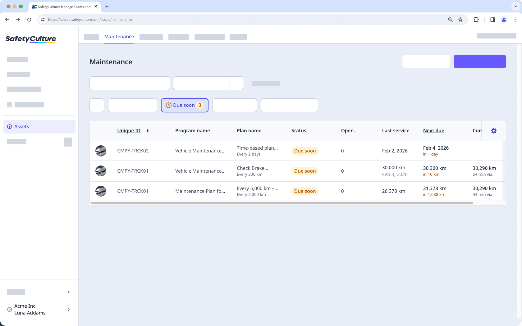 View due soon plans via the web app.