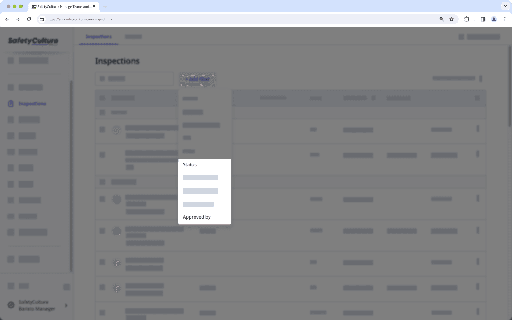 Filter your inspections by approver and their status.