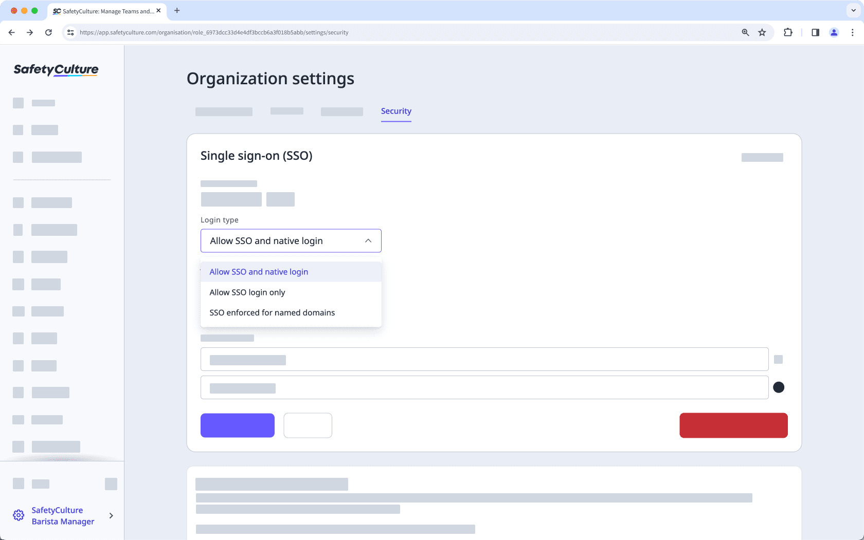 Manage SSO login settings via the web app.