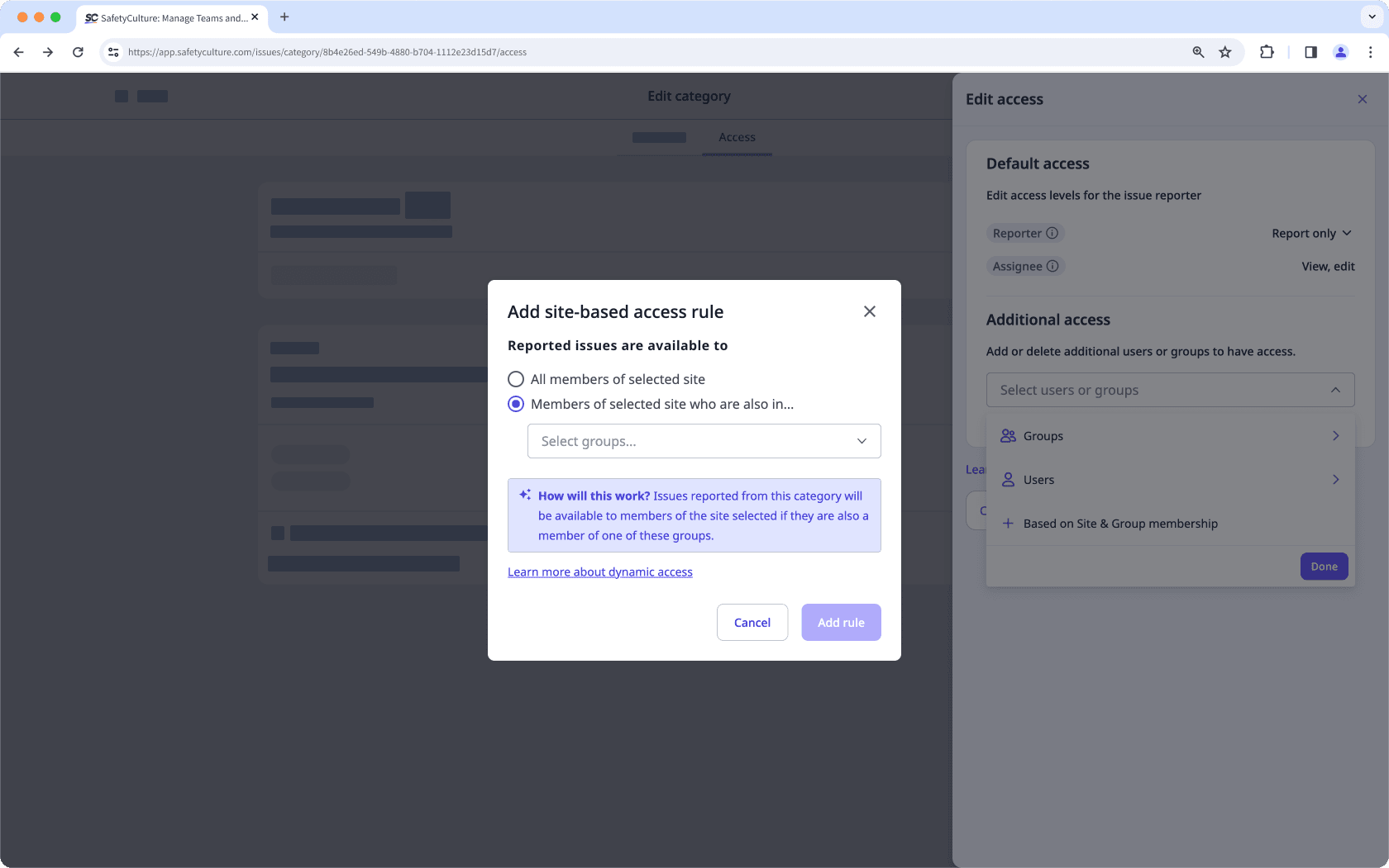 Set up dynamic issue access via the web app.