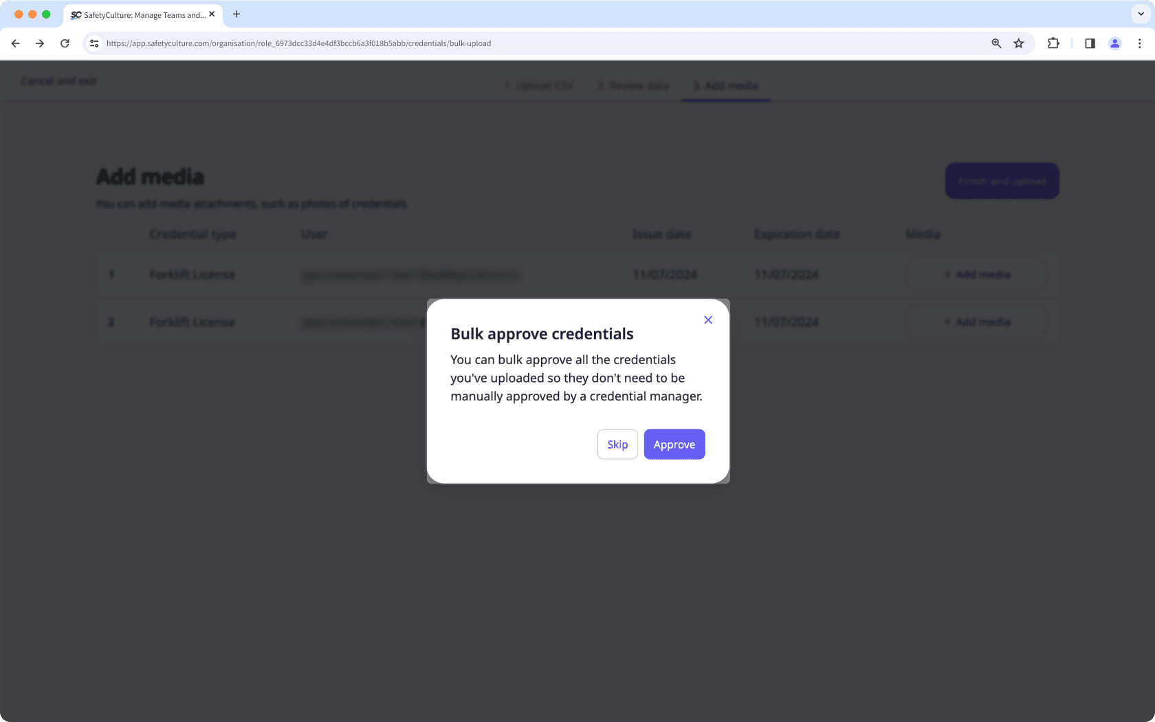 Bulk approve credentials via the web app.