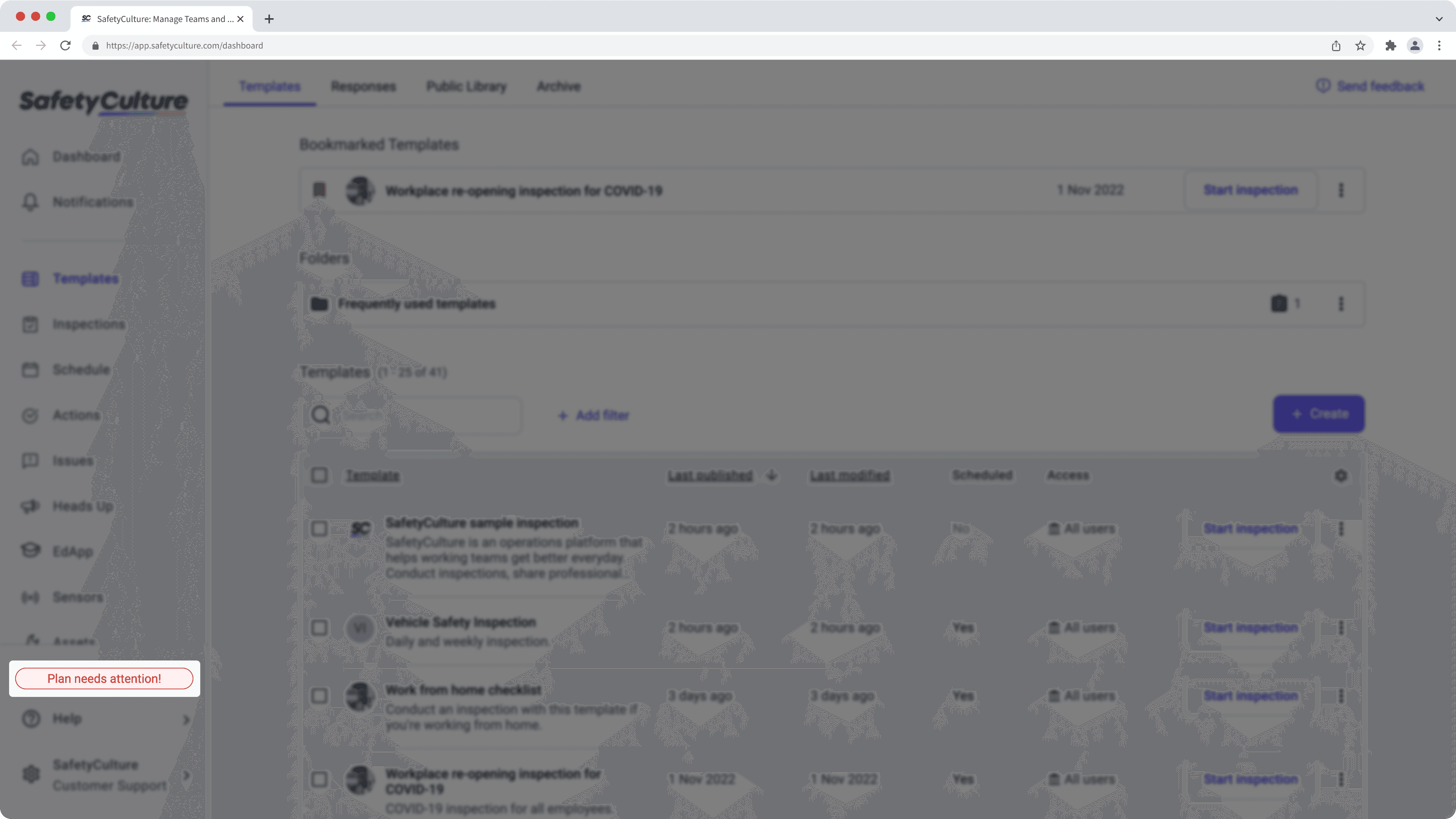 Check the "Plan needs attention!" message via the web app.