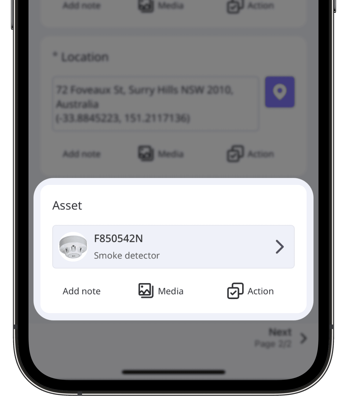 A title page in an inspection showing an asset on the mobile app.