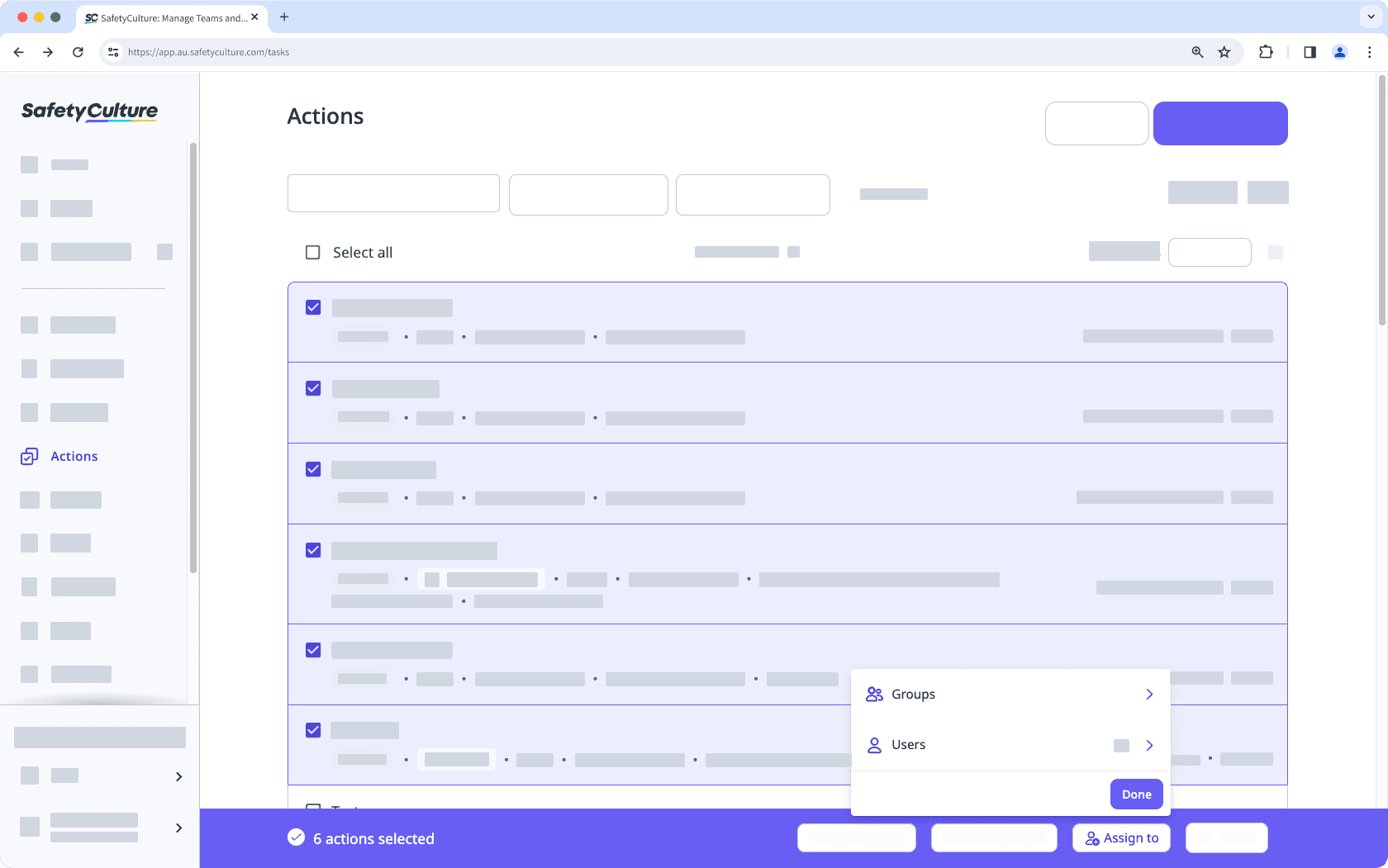 Bulk assign actions via the SafetyCulture web app.