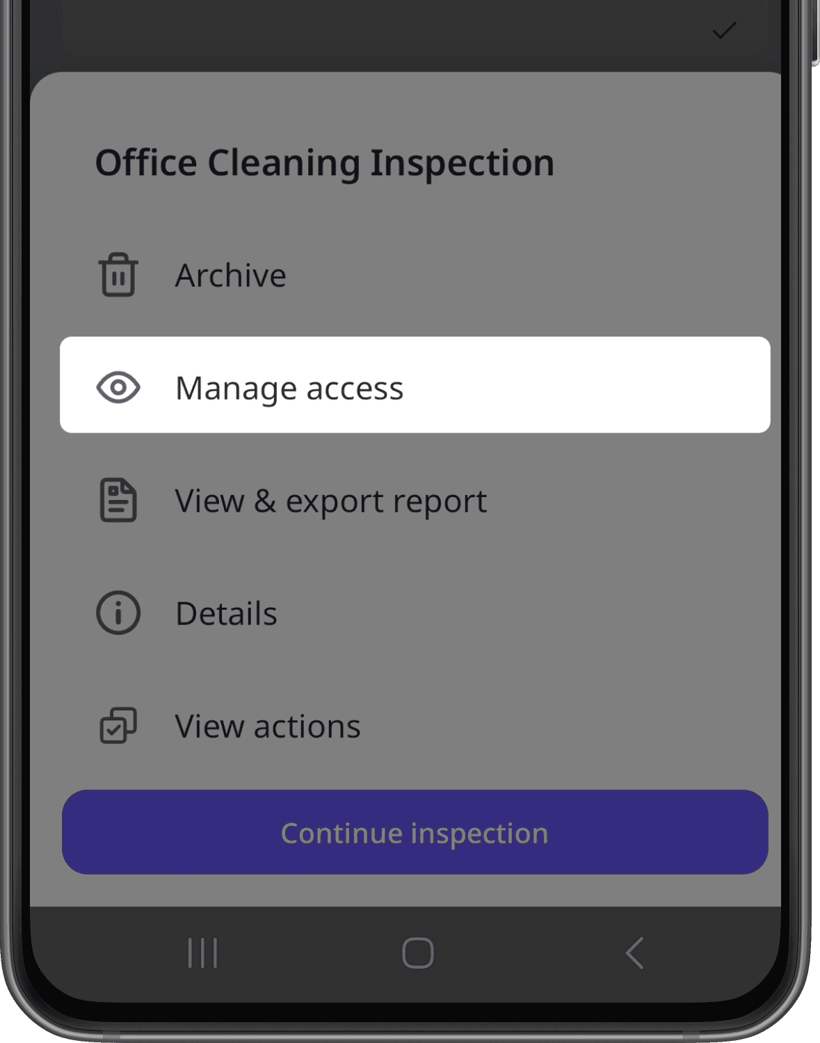 Manage access option on the mobile app