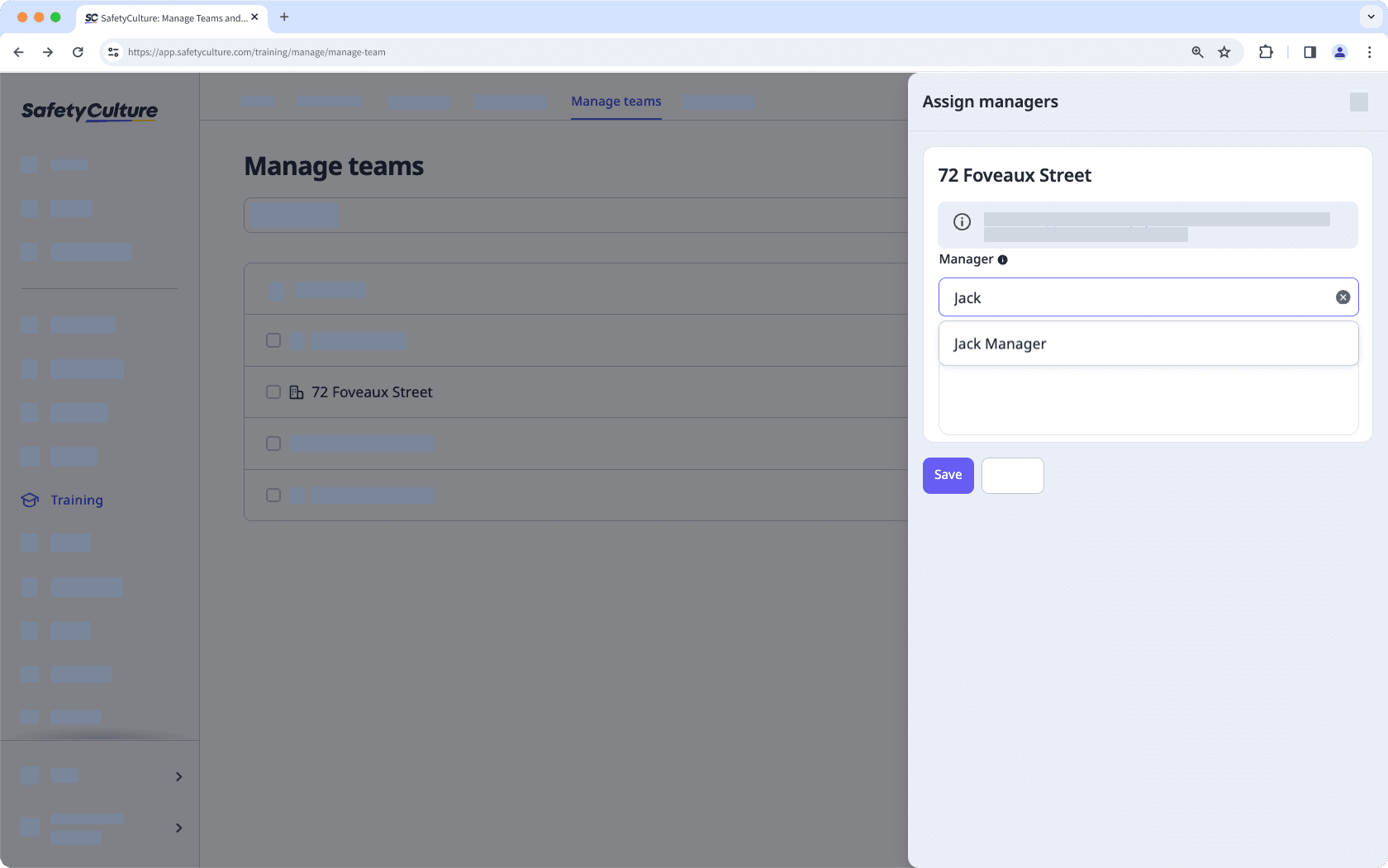 Assign a team manager for a site via the web app.