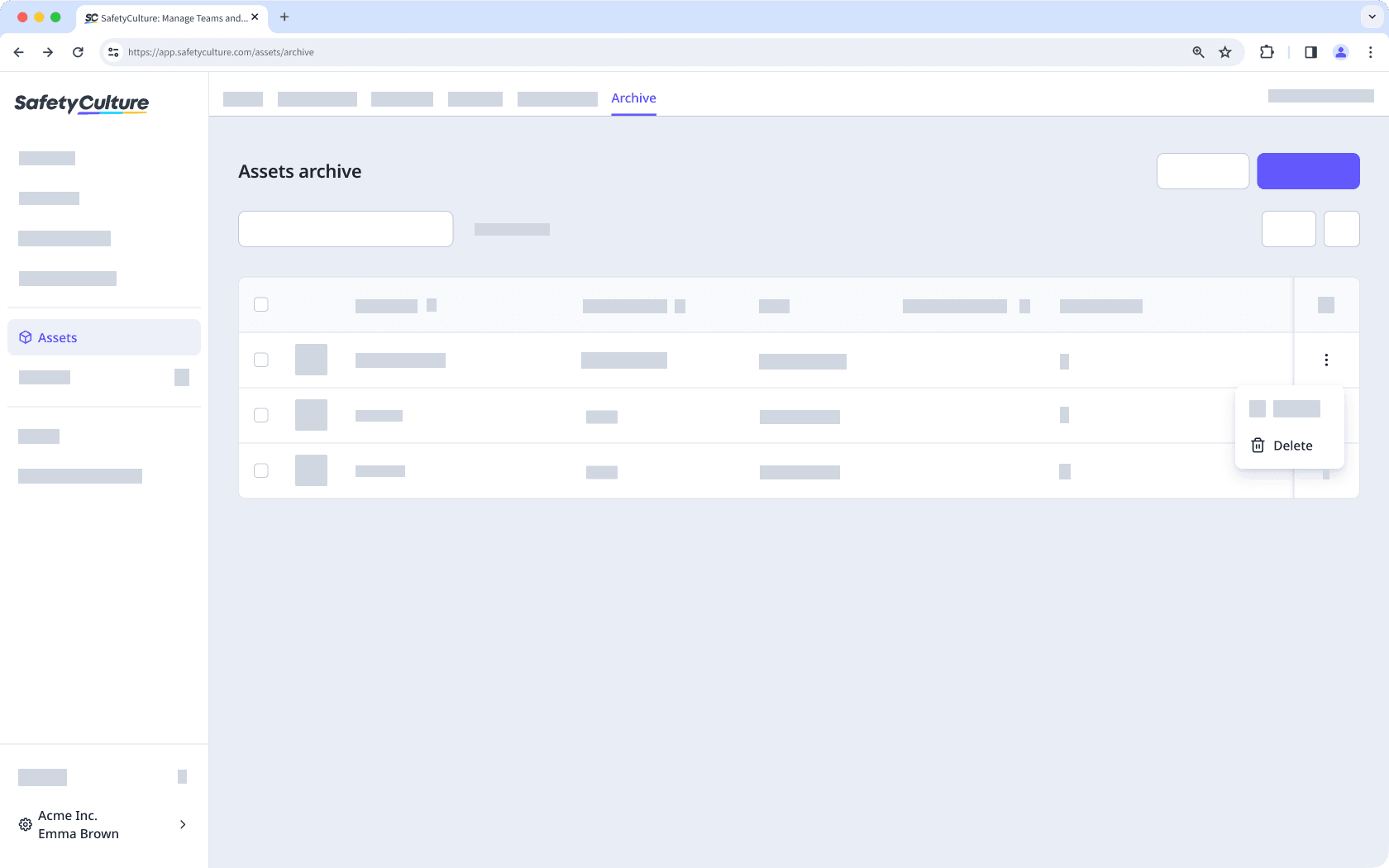 Delete an asset via the web app.