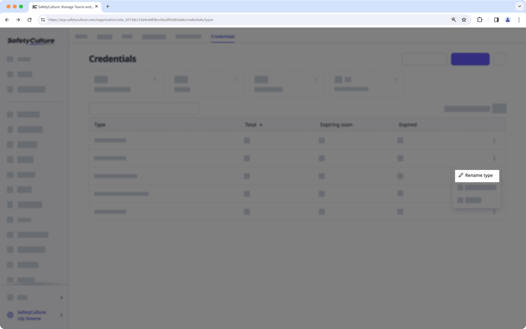 Rename a credential type via the web app.